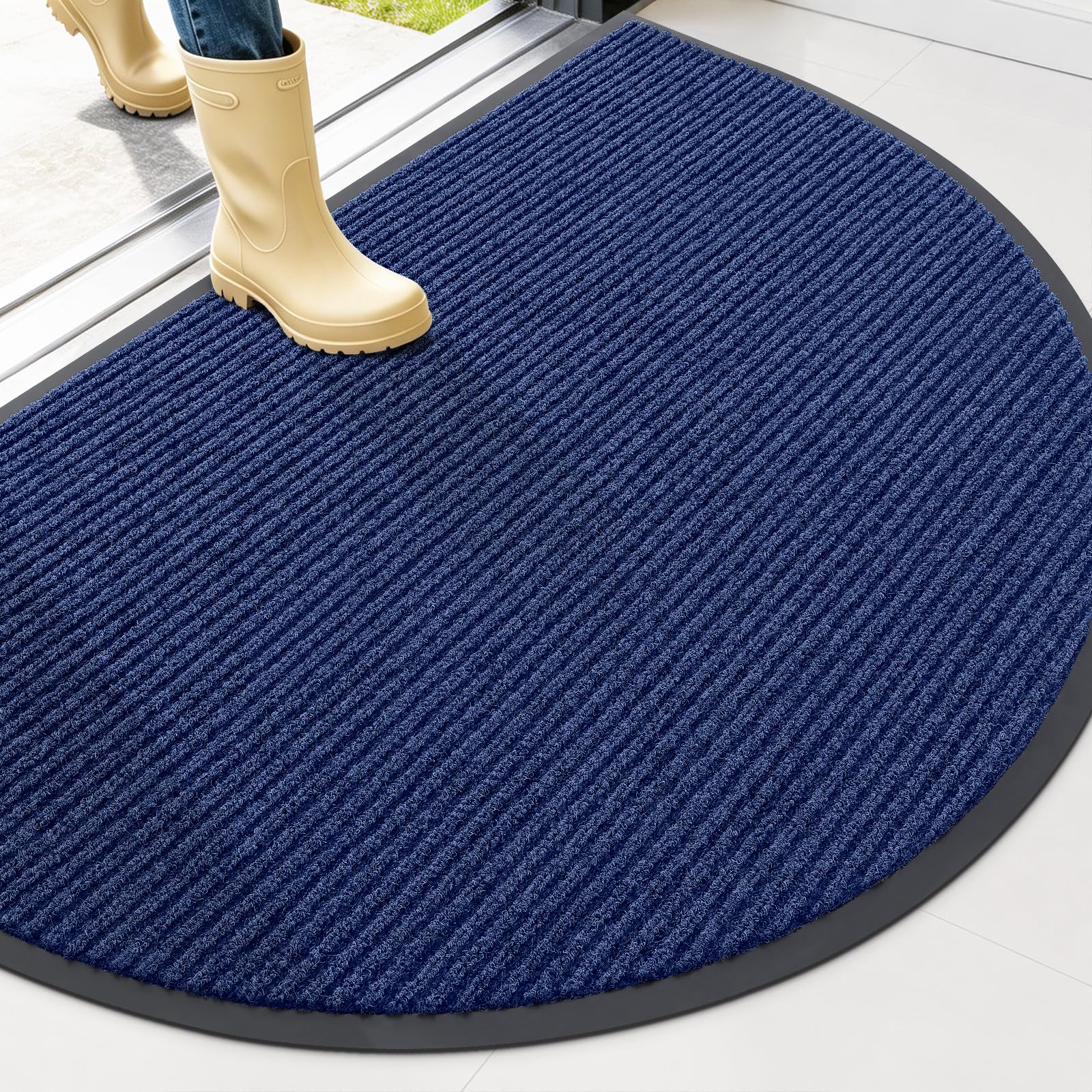 OLANLY Half Circle Door Mat 47x32 blue front view