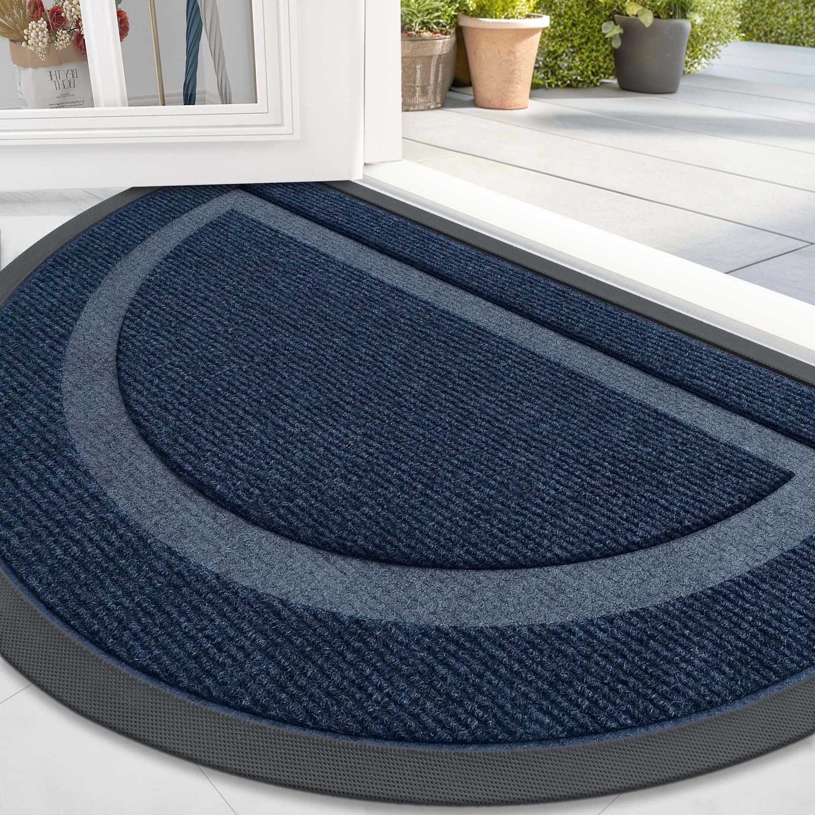 OLANLY Half Circle Door Mat blue front view