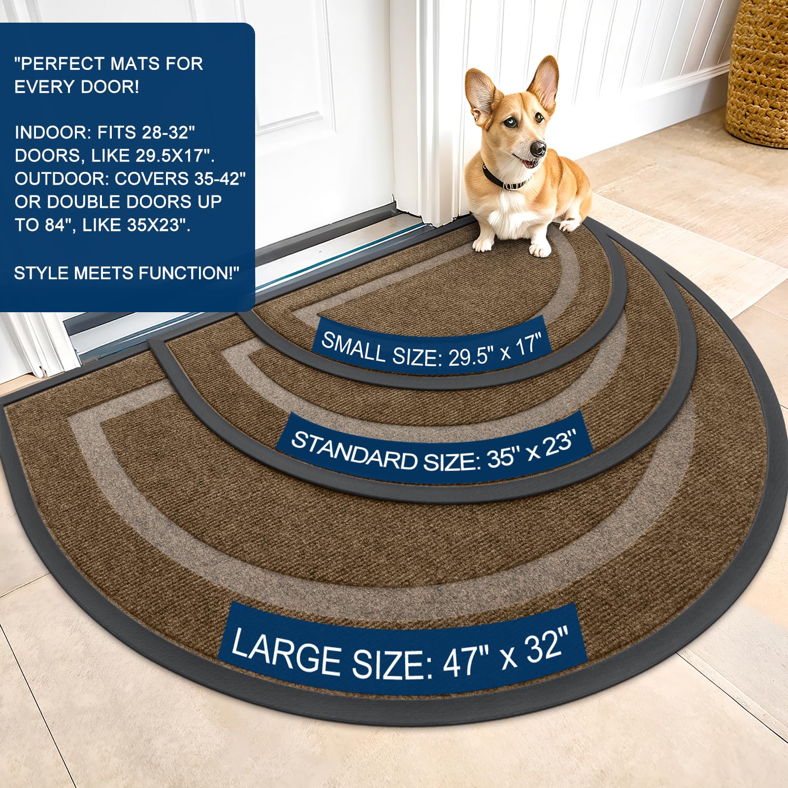 OLANLY Half Circle Door Mat brown showing texture