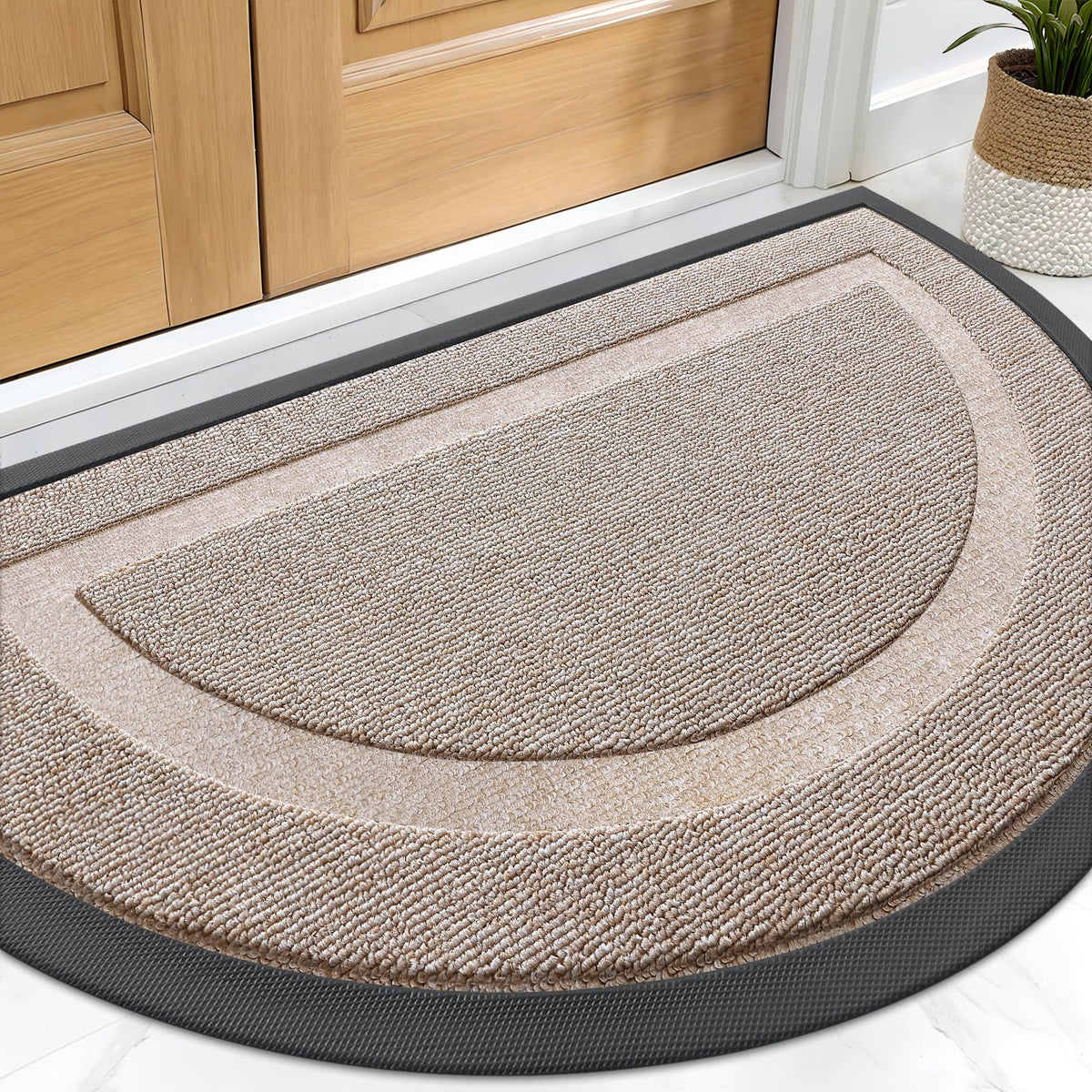 OLANLY Half Circle Door Mat Camel front view