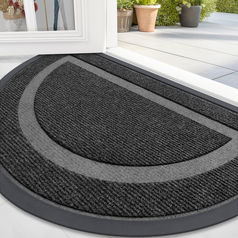 OLANLY Half Circle Door Mat front view, black, 33x21 inches