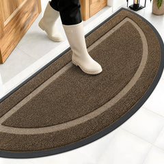 OLANLY Half Circle Door Mat front view, brown, 59x34 inches