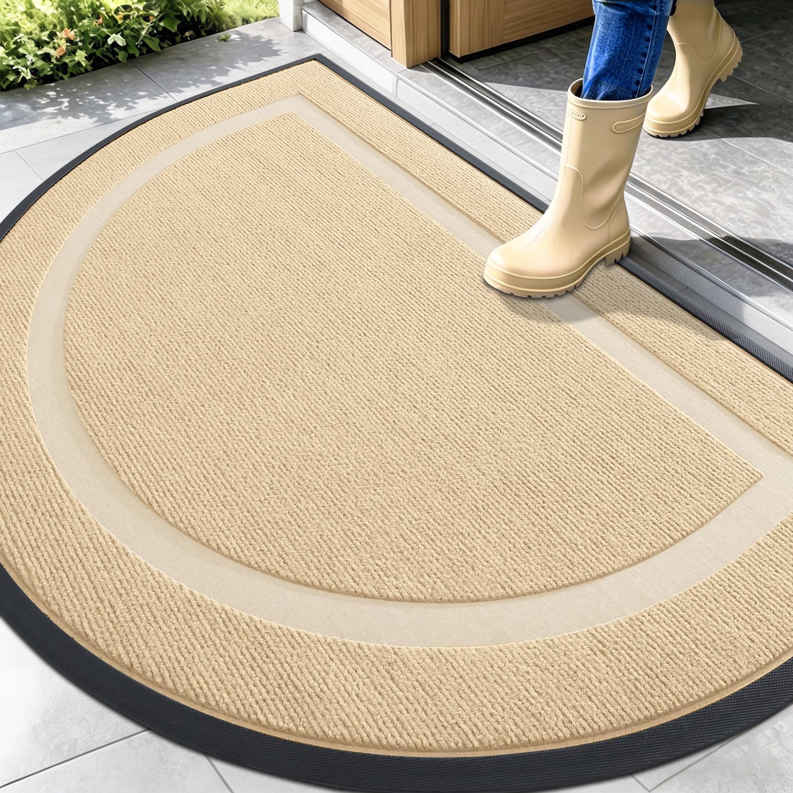 OLANLY Half Circle Door Mat front view in beige