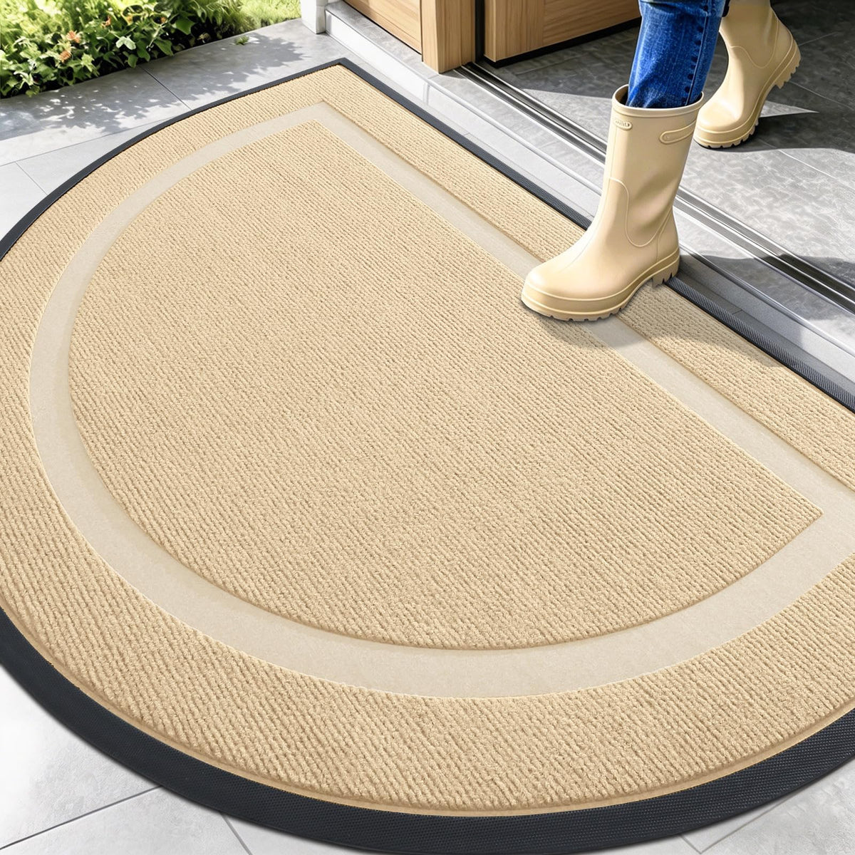 OLANLY Half Circle Door Mat front view in beige