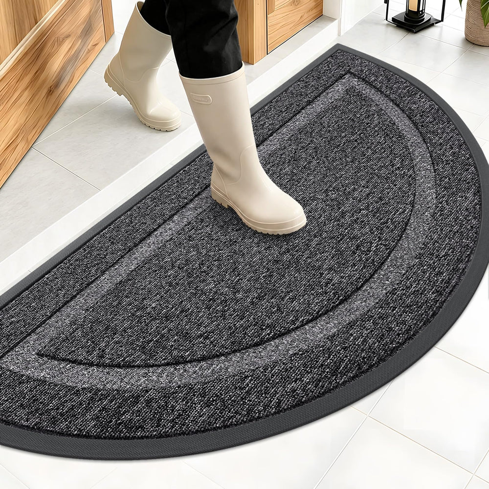 OLANLY Half Circle Door Mat front view in black and white