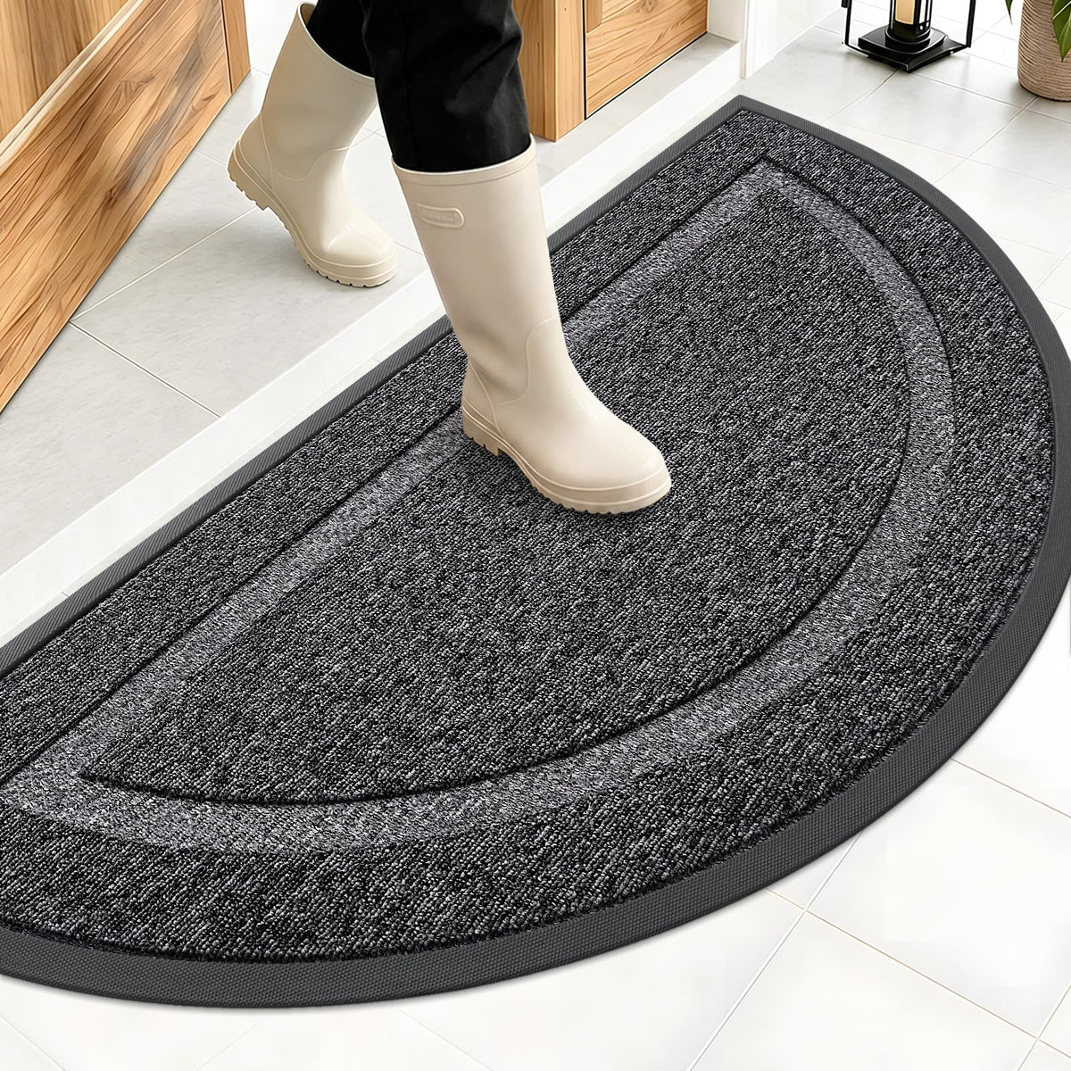 OLANLY Half Circle Door Mat front view in black and white