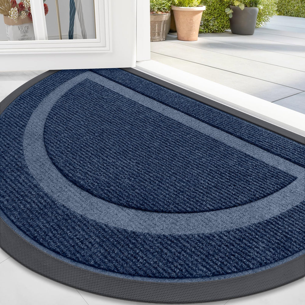 OLANLY Half Circle Door Mat front view in blue