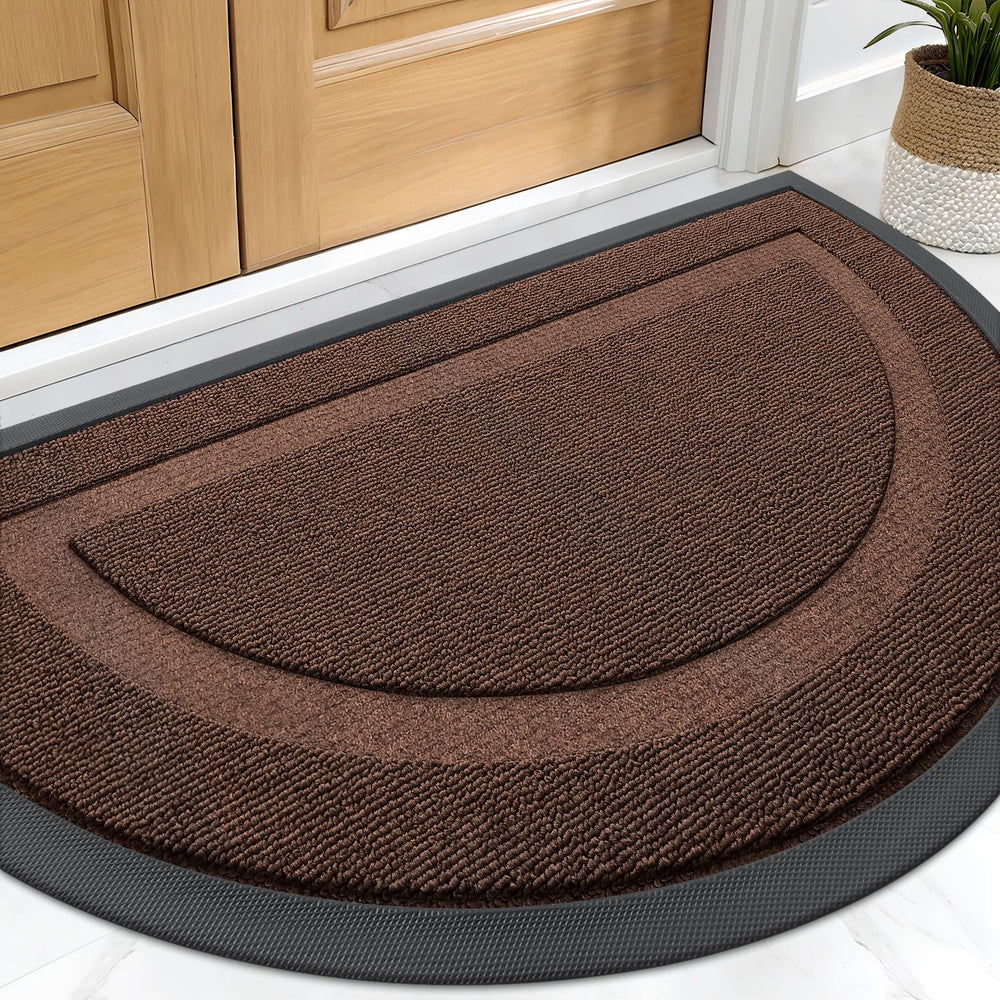 OLANLY Half Circle Door Mat front view in chocolate brown