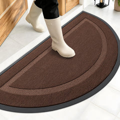 OLANLY Half Circle Door Mat front view in chocolate brown