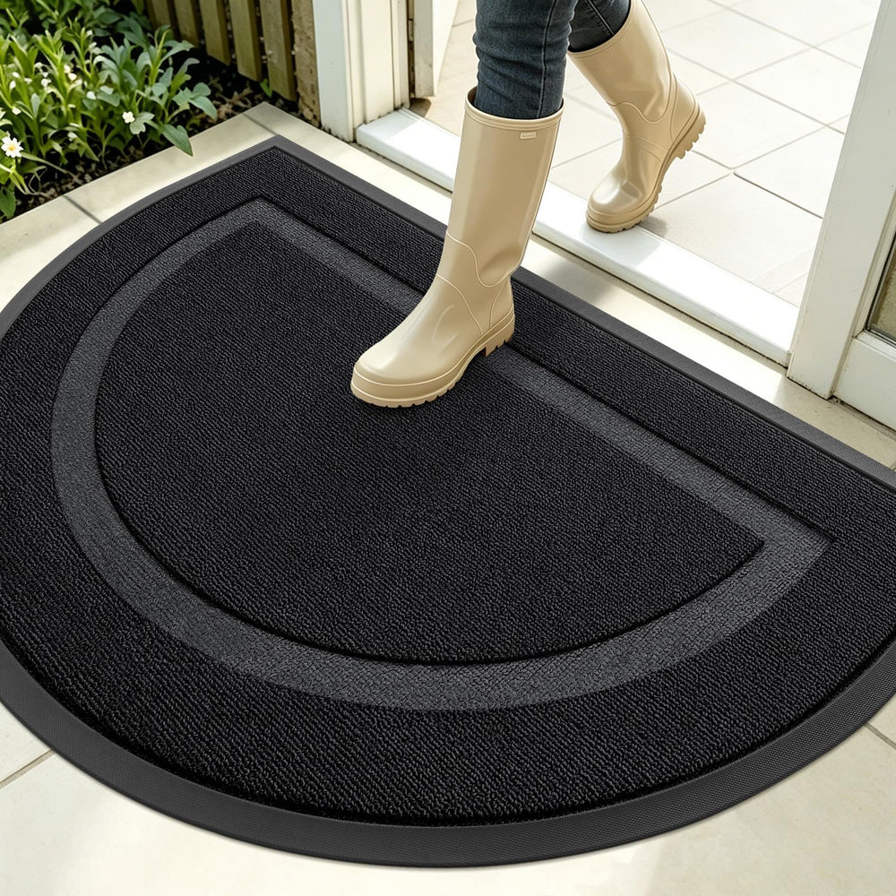 OLANLY Half Circle Door Mat front view in Jet Black