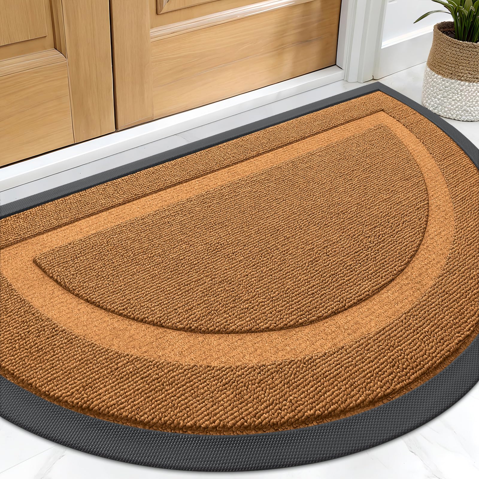 OLANLY Half Circle Door Mat front view in Tangerine Orange