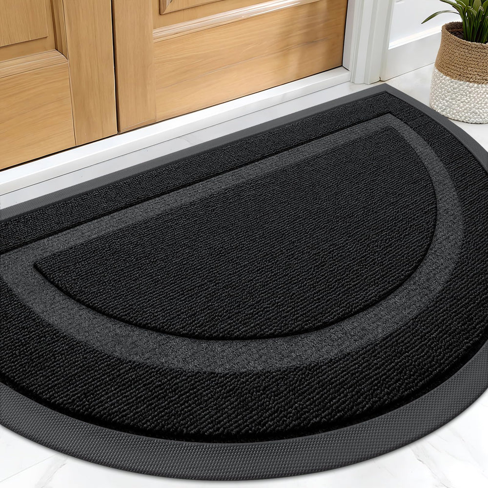 OLANLY Half Circle Door Mat front view, Jet Black