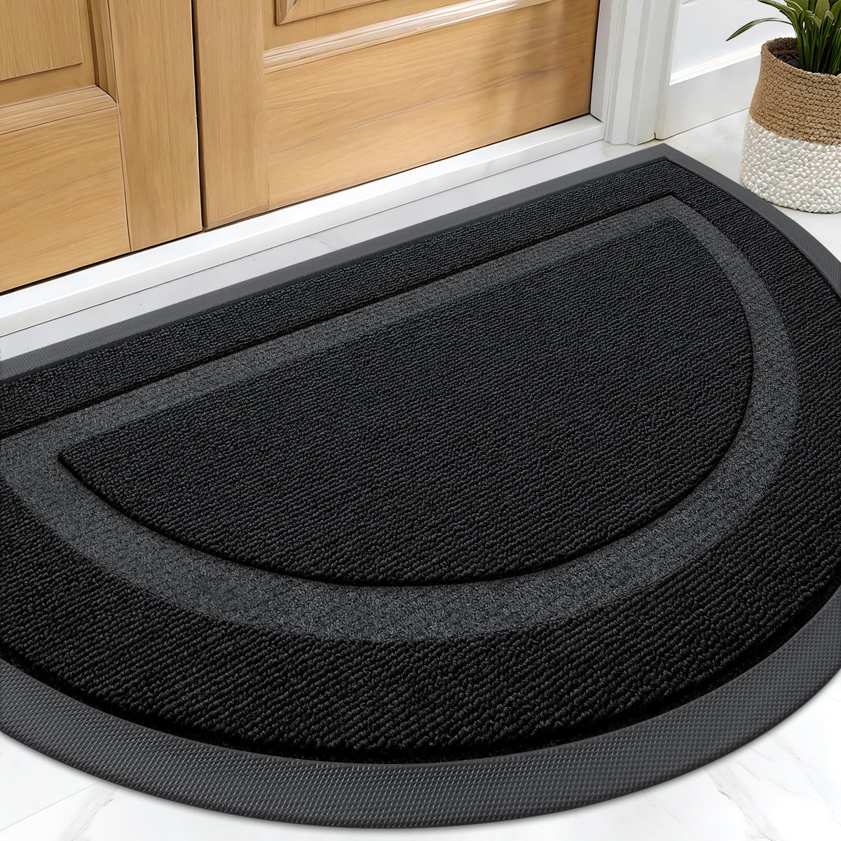 OLANLY Half Circle Door Mat front view, Jet Black