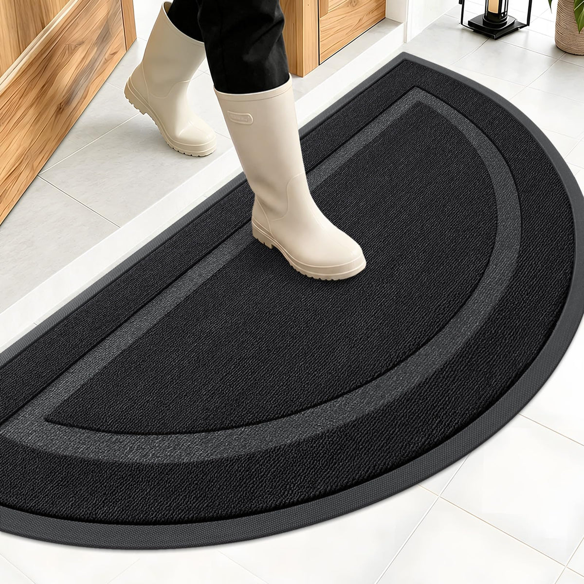 OLANLY Half Circle Door Mat front view jet black