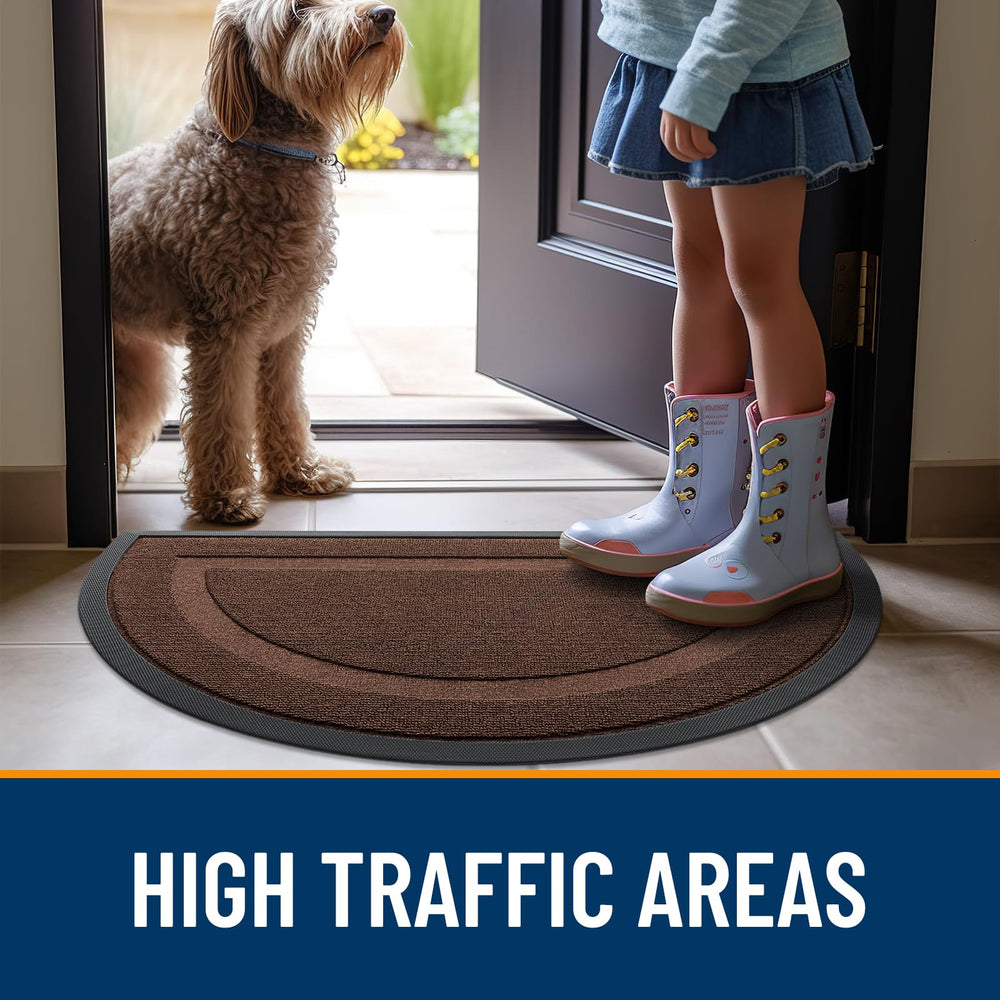 OLANLY Half Circle Door Mat in a mudroom setting