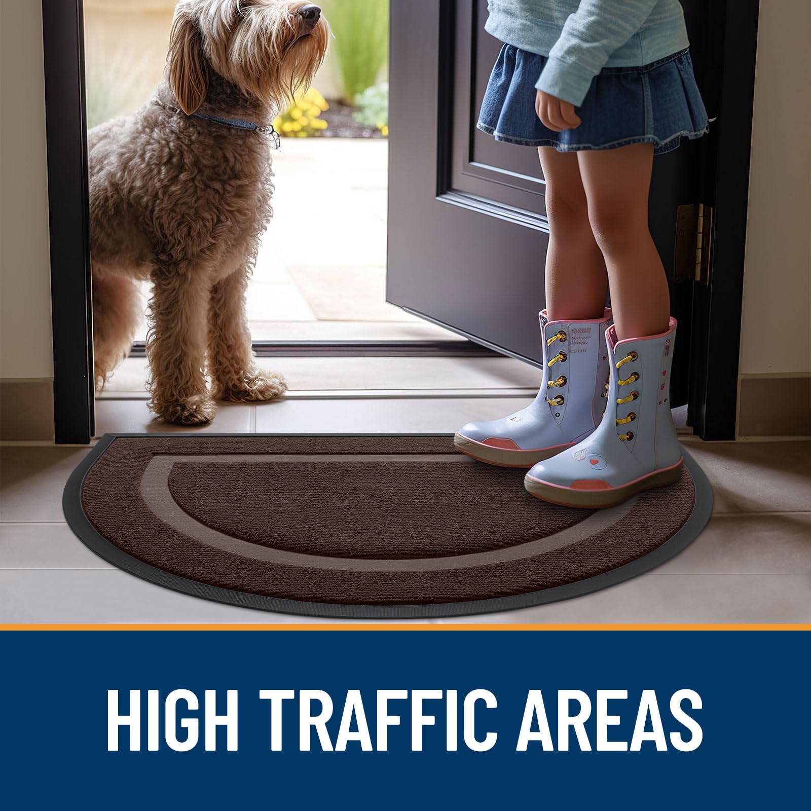 OLANLY Half Circle Door Mat in mudroom environment