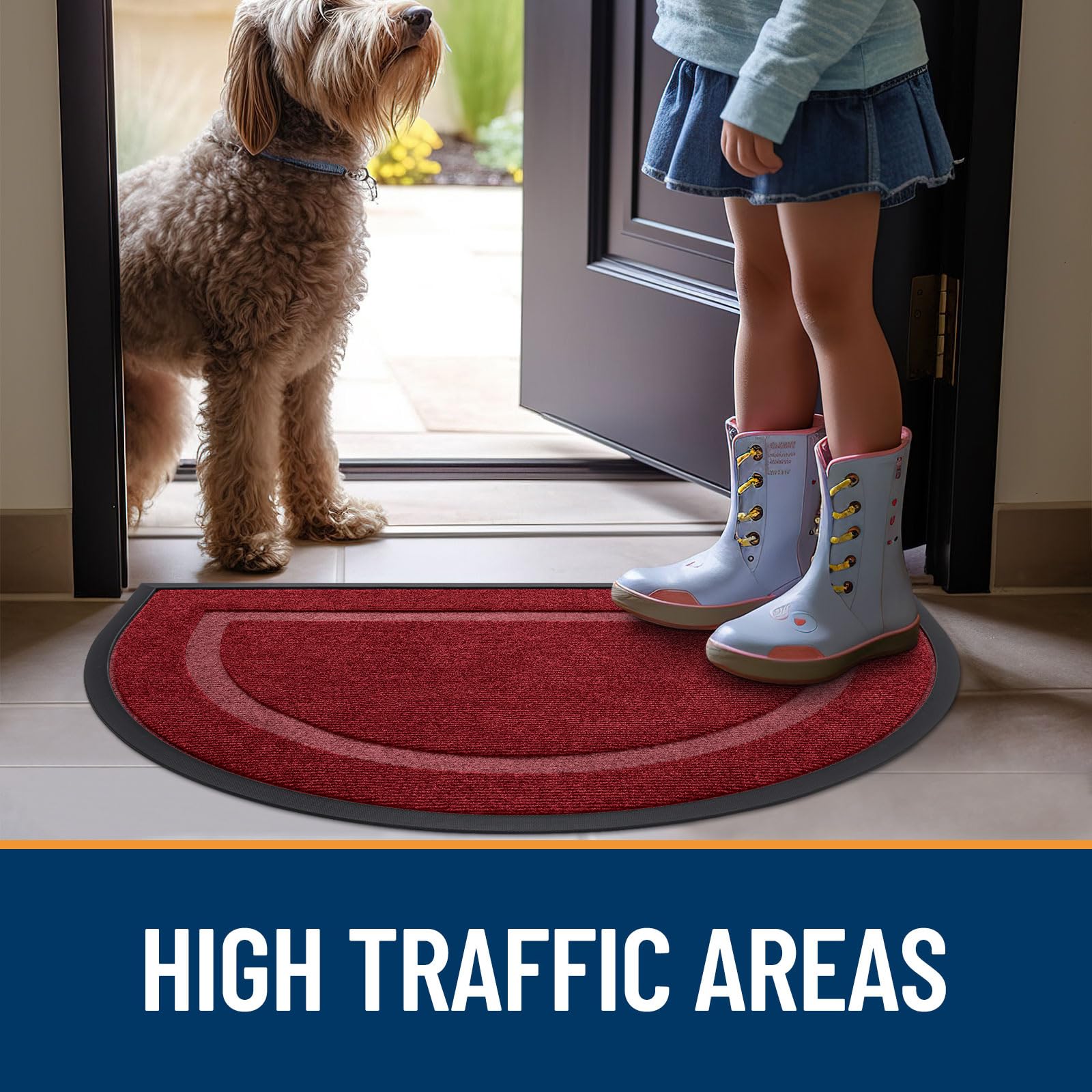OLANLY Half Circle Door Mat in use at a busy entryway