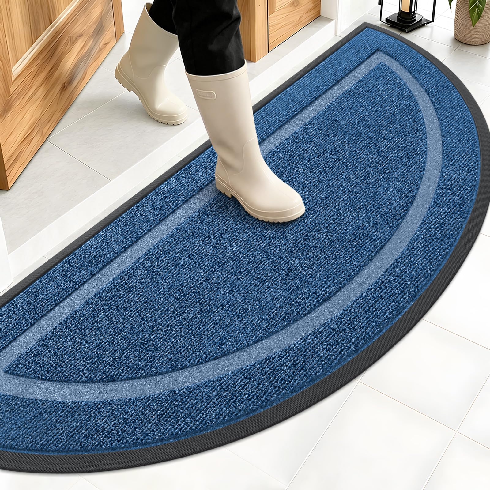 OLANLY Half Circle Door Mat light blue front view