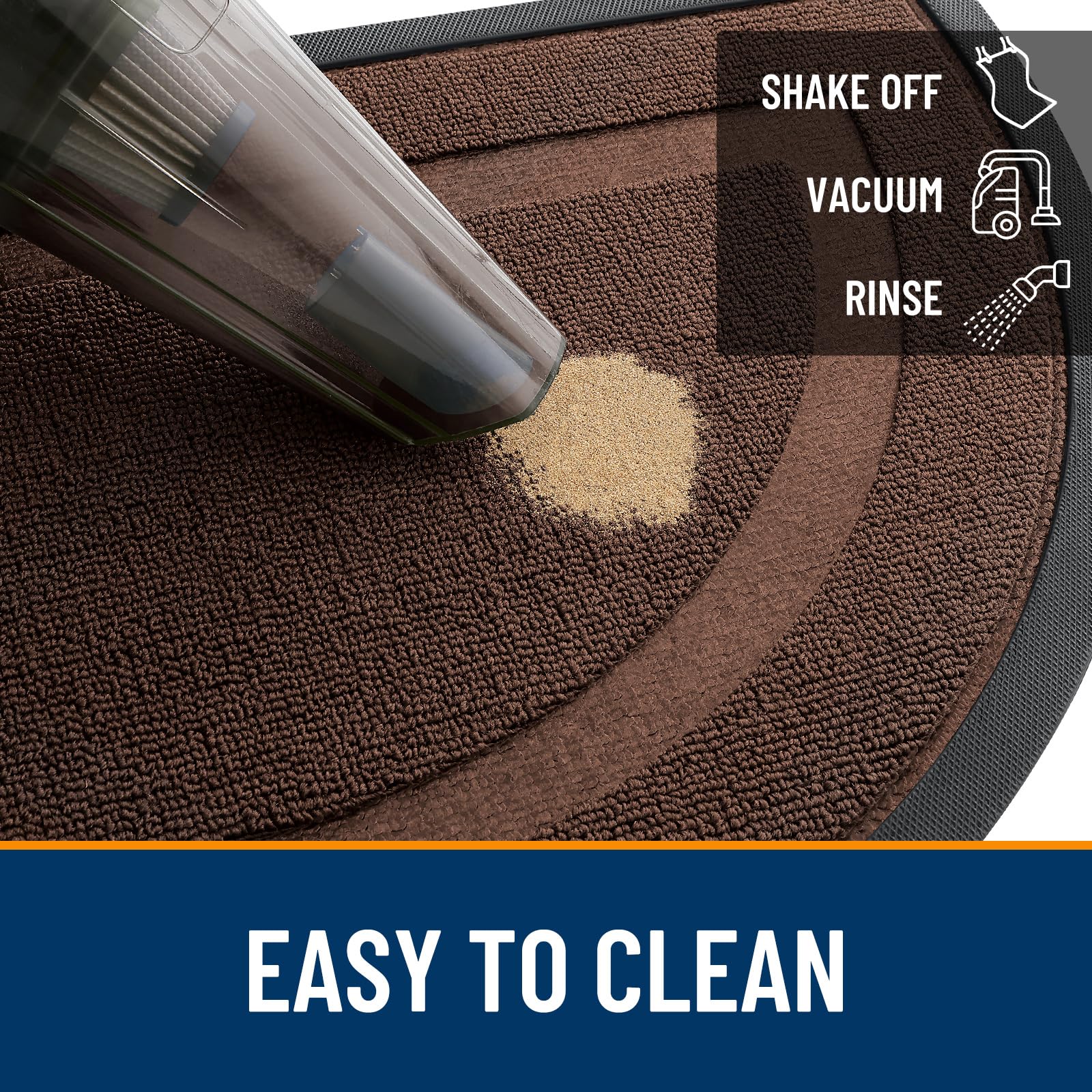 OLANLY Half Circle Door Mat showing easy cleaning process