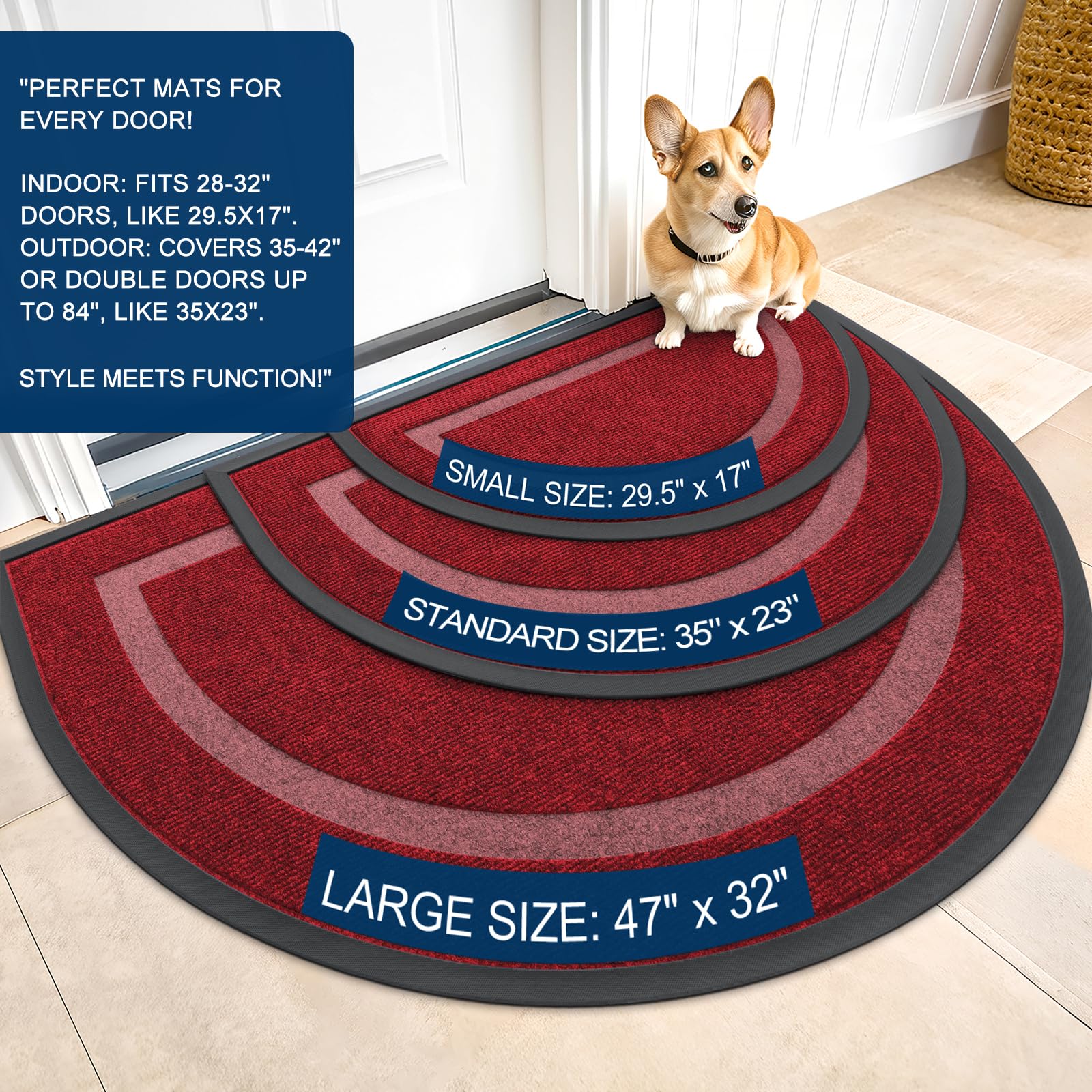 OLANLY Half Circle Door Mat showing natural rubber backing