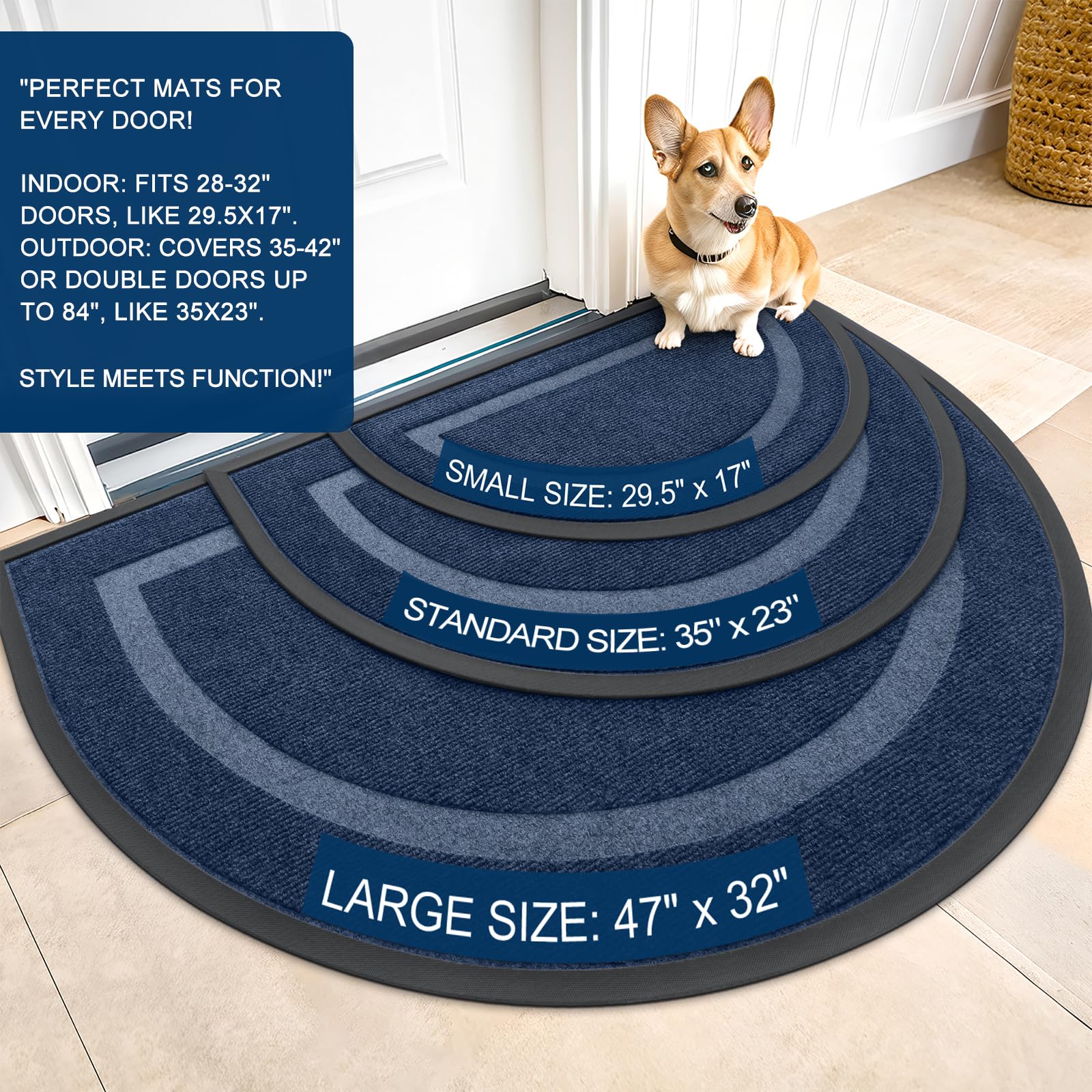 OLANLY Half Circle Door Mat side view showing thickness