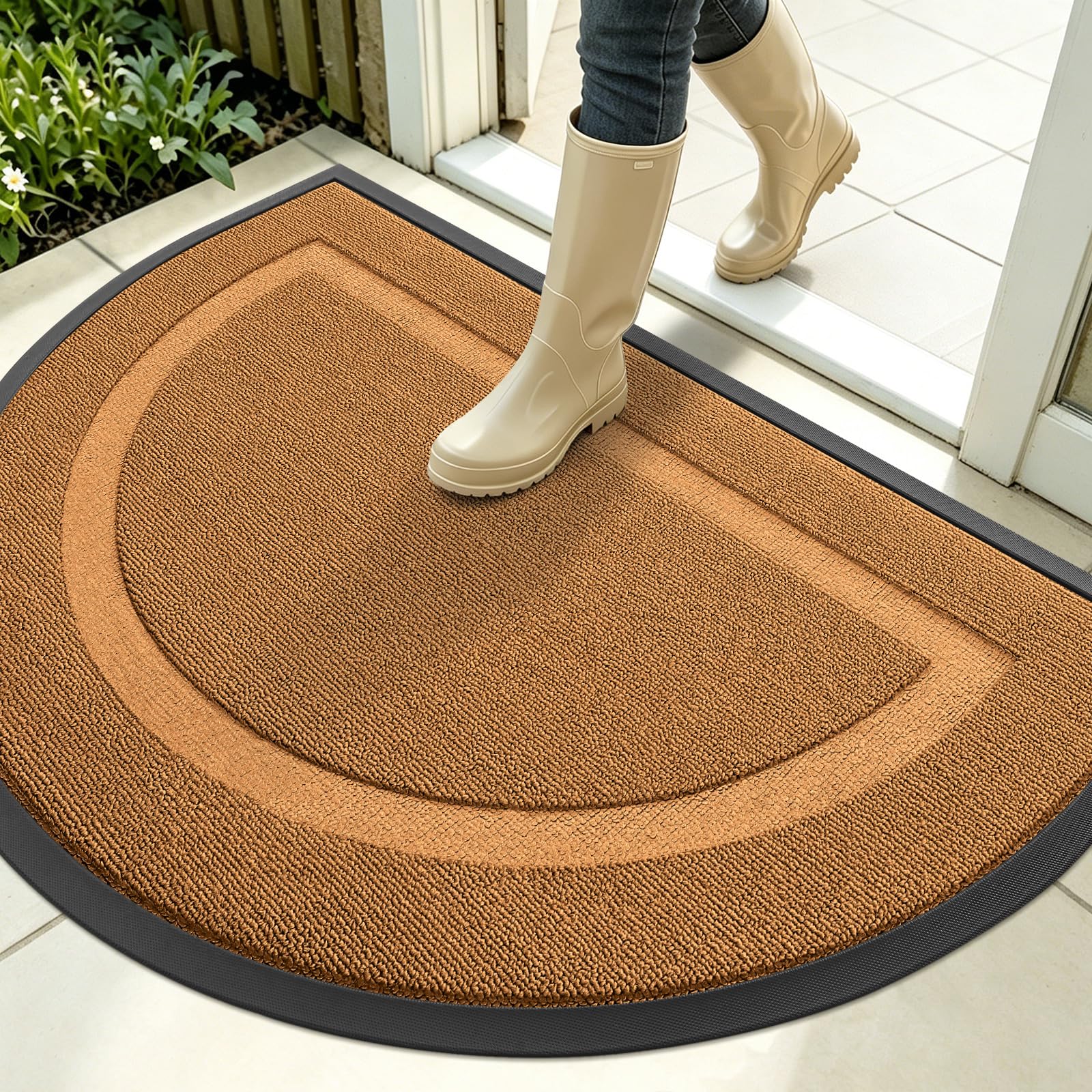 OLANLY Half Circle Door Mat Tangerine Orange front view