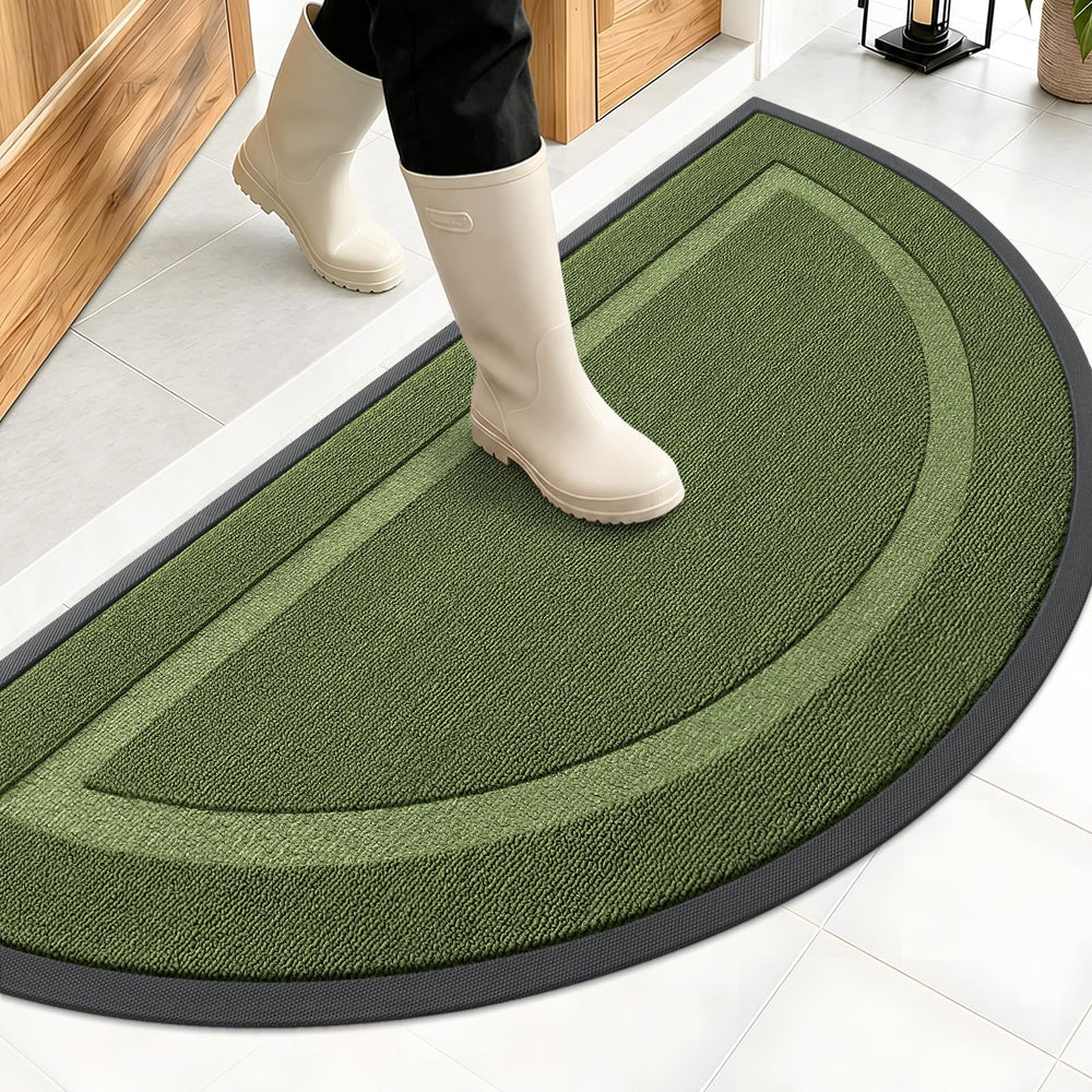 OLANLY Half Circle Doormat 47x23 front view, Classic Green