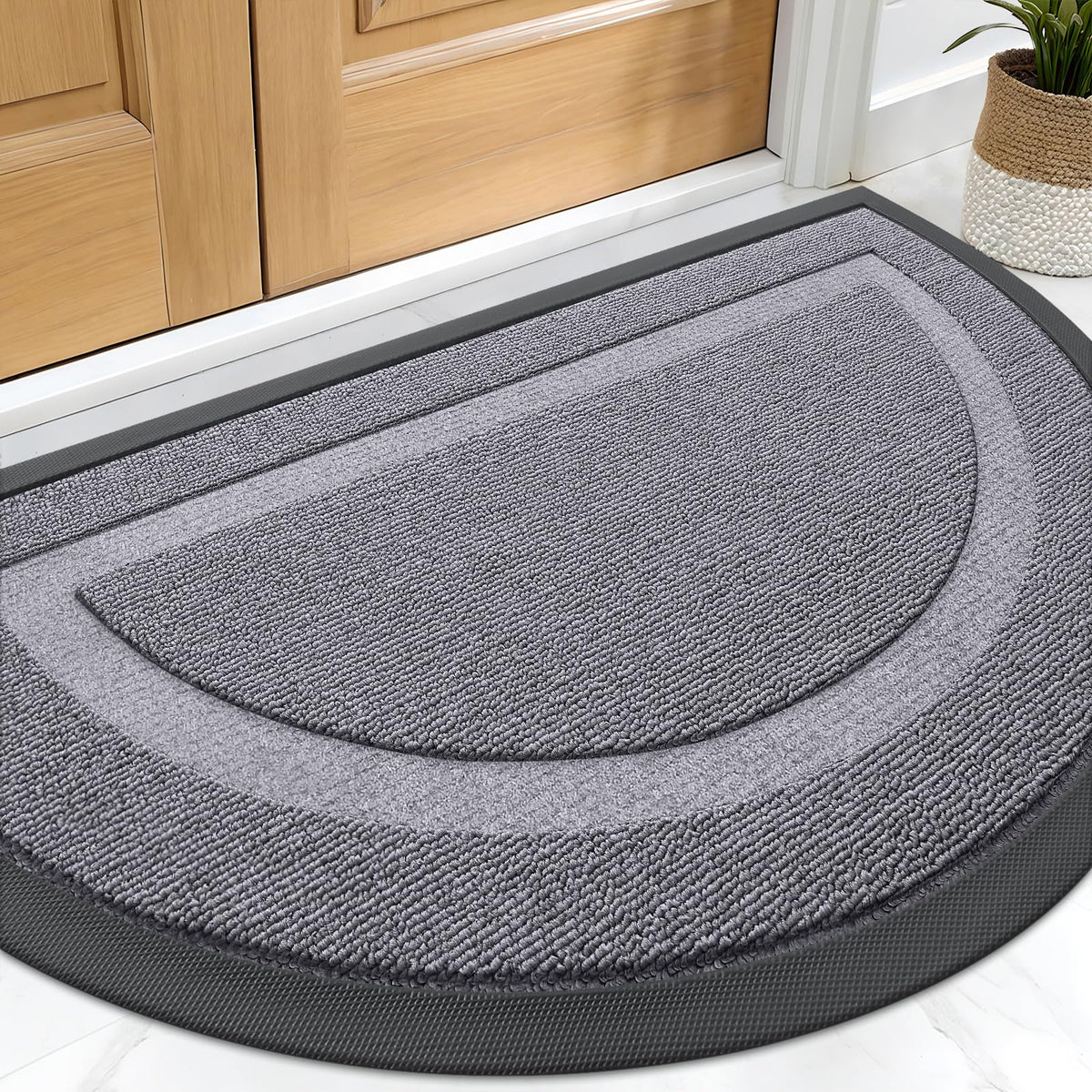 OLANLY Half Circle Doormat 47x32 Classic Gray front view