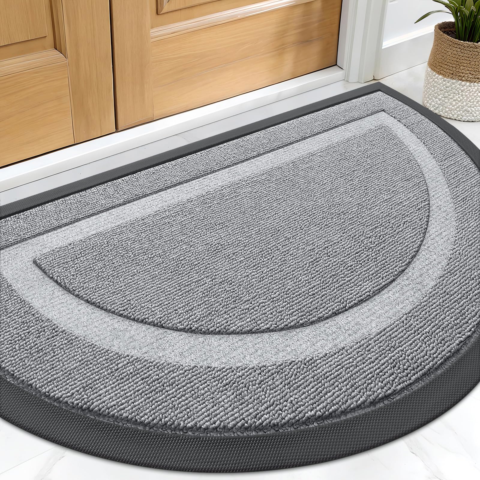 OLANLY Half Circle Doormat 59x34 Ash Gray front view