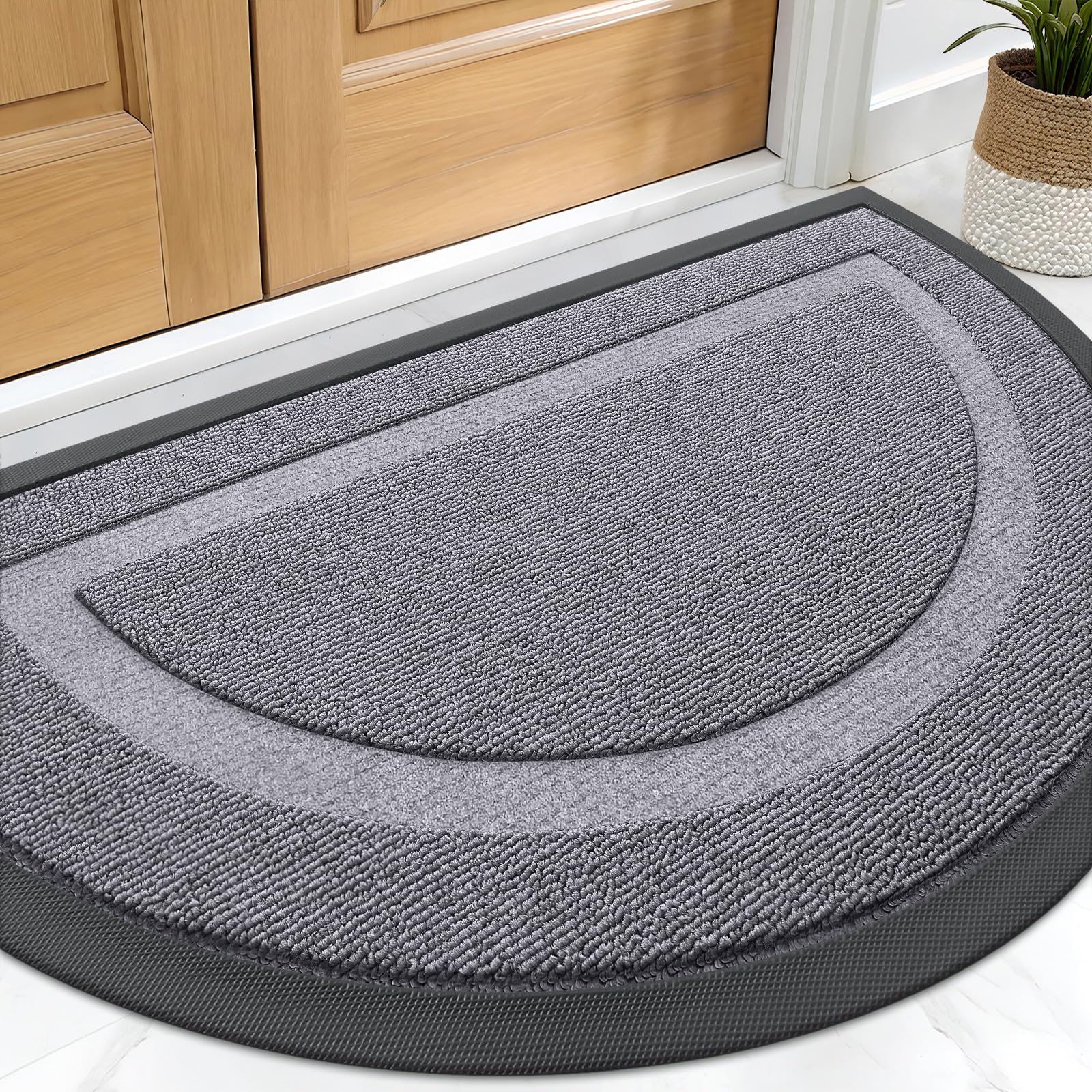 OLANLY Half Circle Doormat 71" x 23" Classic Gray front view