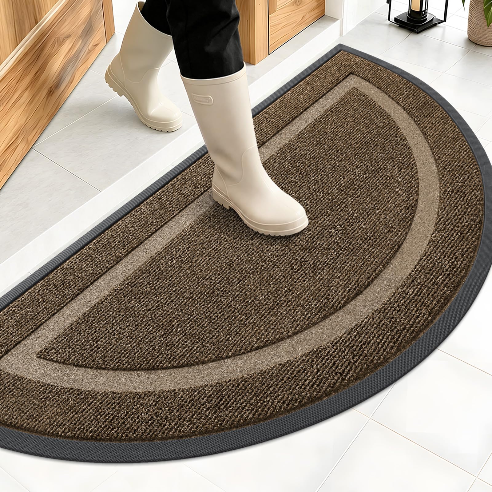 OLANLY Half Circle Doormat front view, brown color