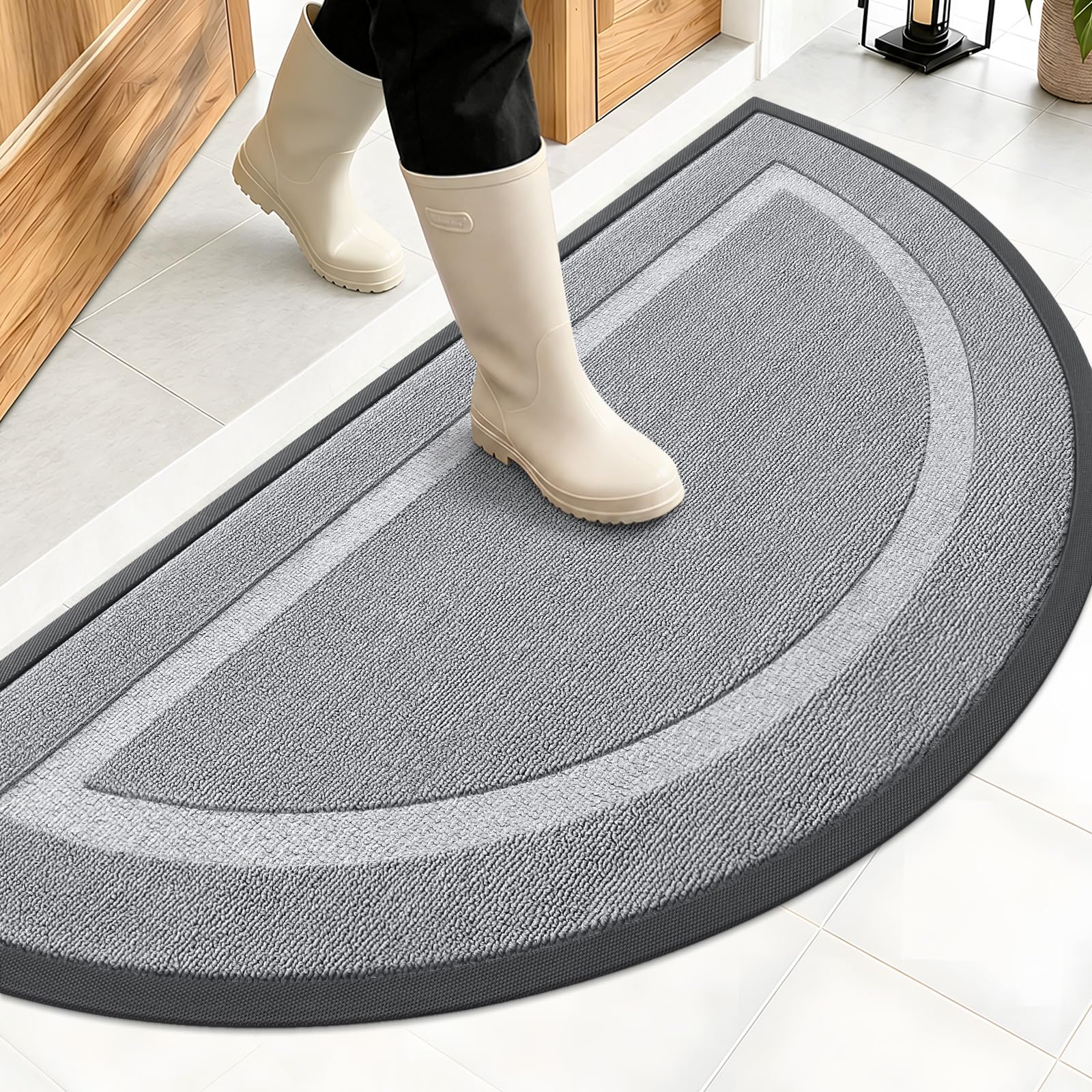 OLANLY Half Circle Doormat front view in Ash Gray
