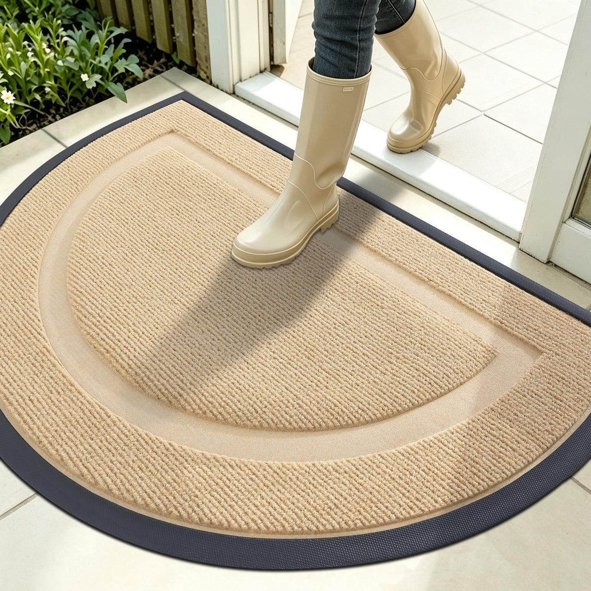 OLANLY Half Circle Doormat front view in beige