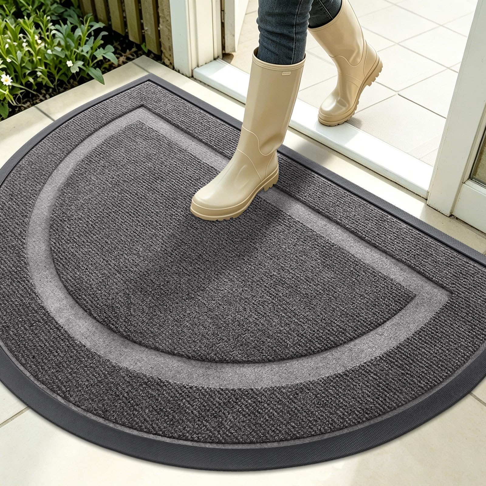 OLANLY Half Circle Doormat front view in dark grey
