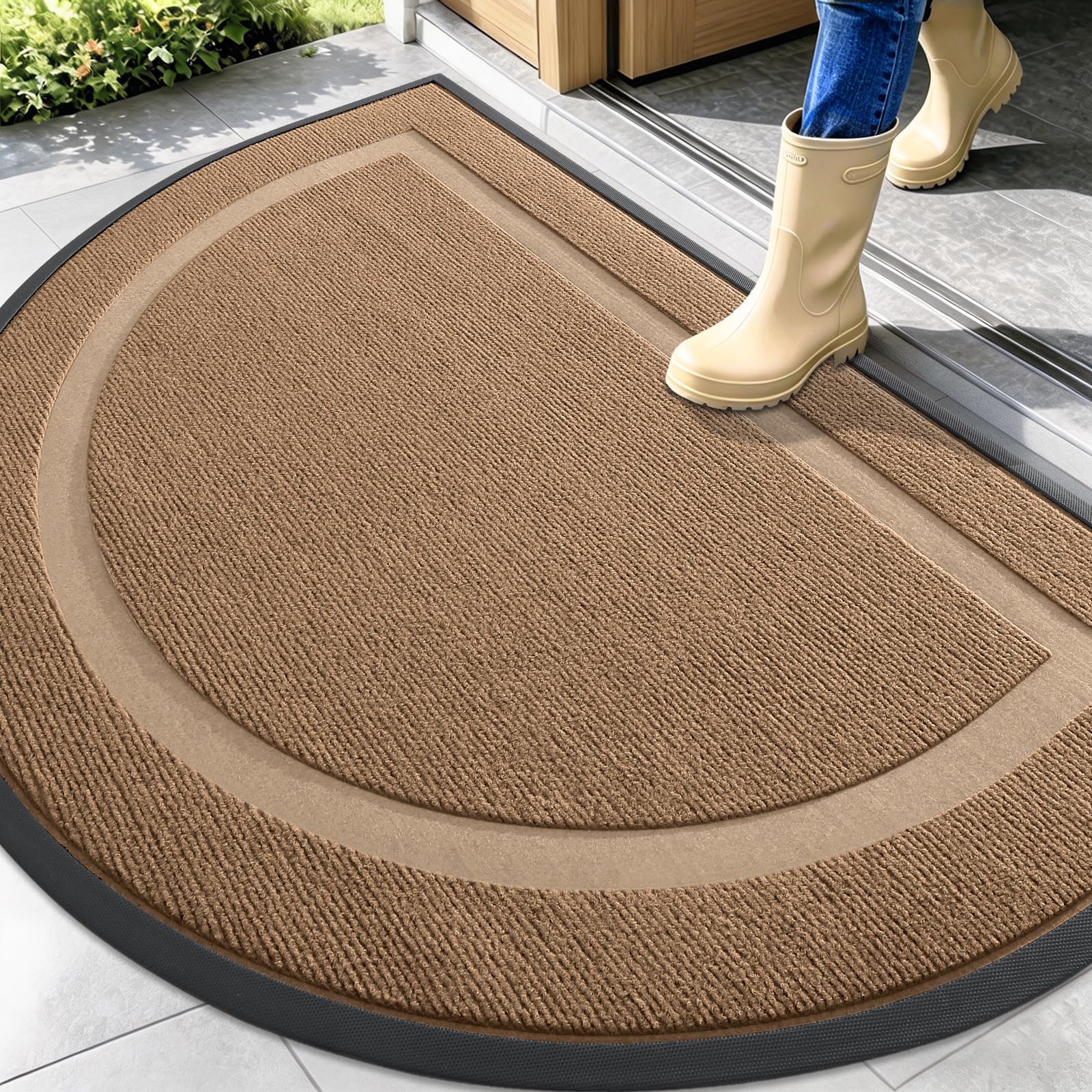 OLANLY Half Circle Doormat front view in light brown