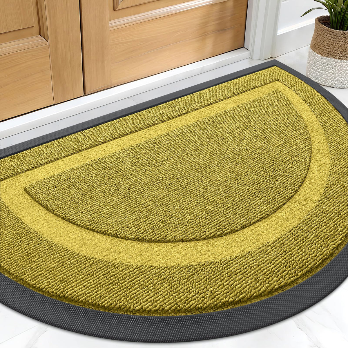 OLANLY Half Circle Doormat front view in lime green