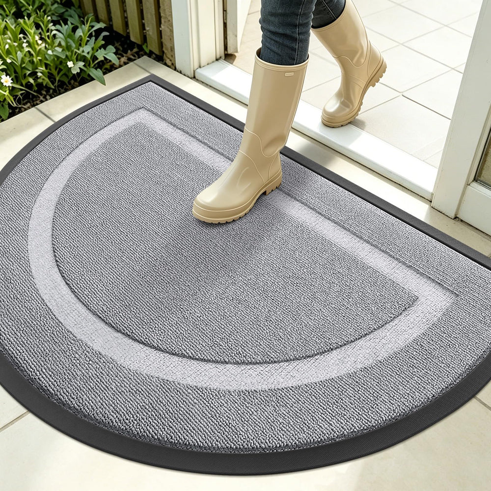 OLANLY Half Circle Doormat front view in Silver Gray