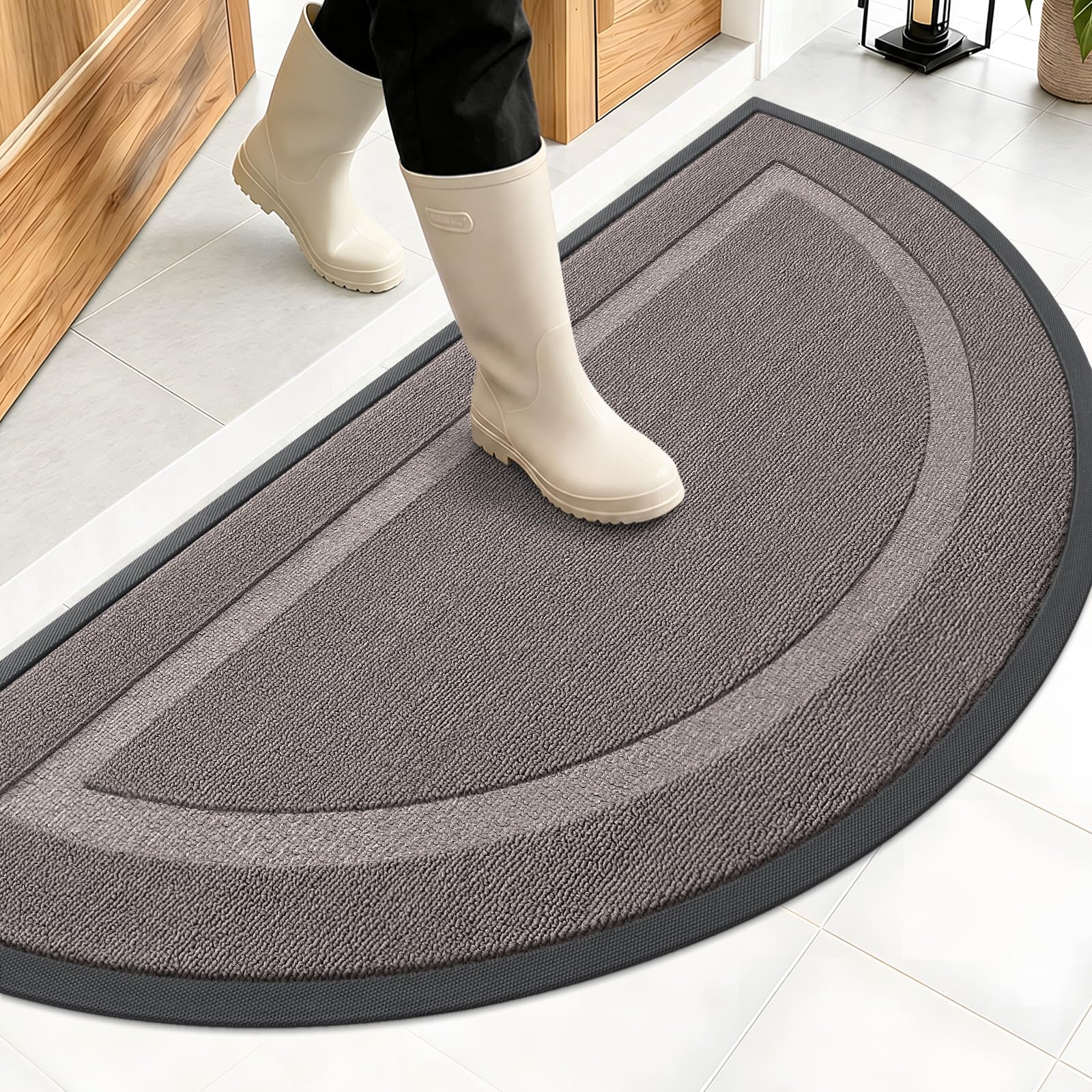 OLANLY Half Circle Doormat front view in taupe