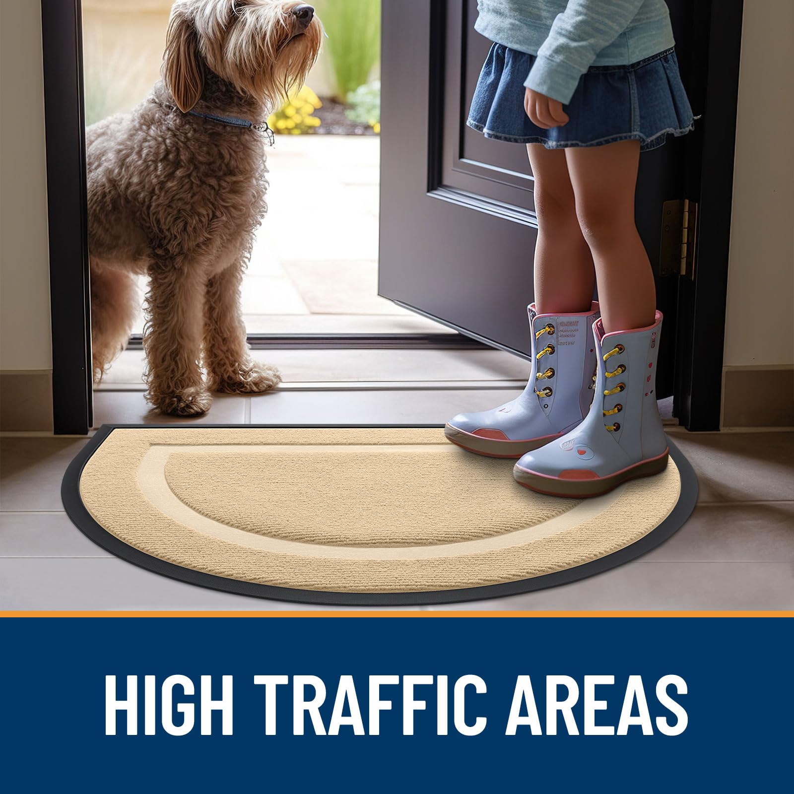 OLANLY Half Circle Doormat in a mudroom setting