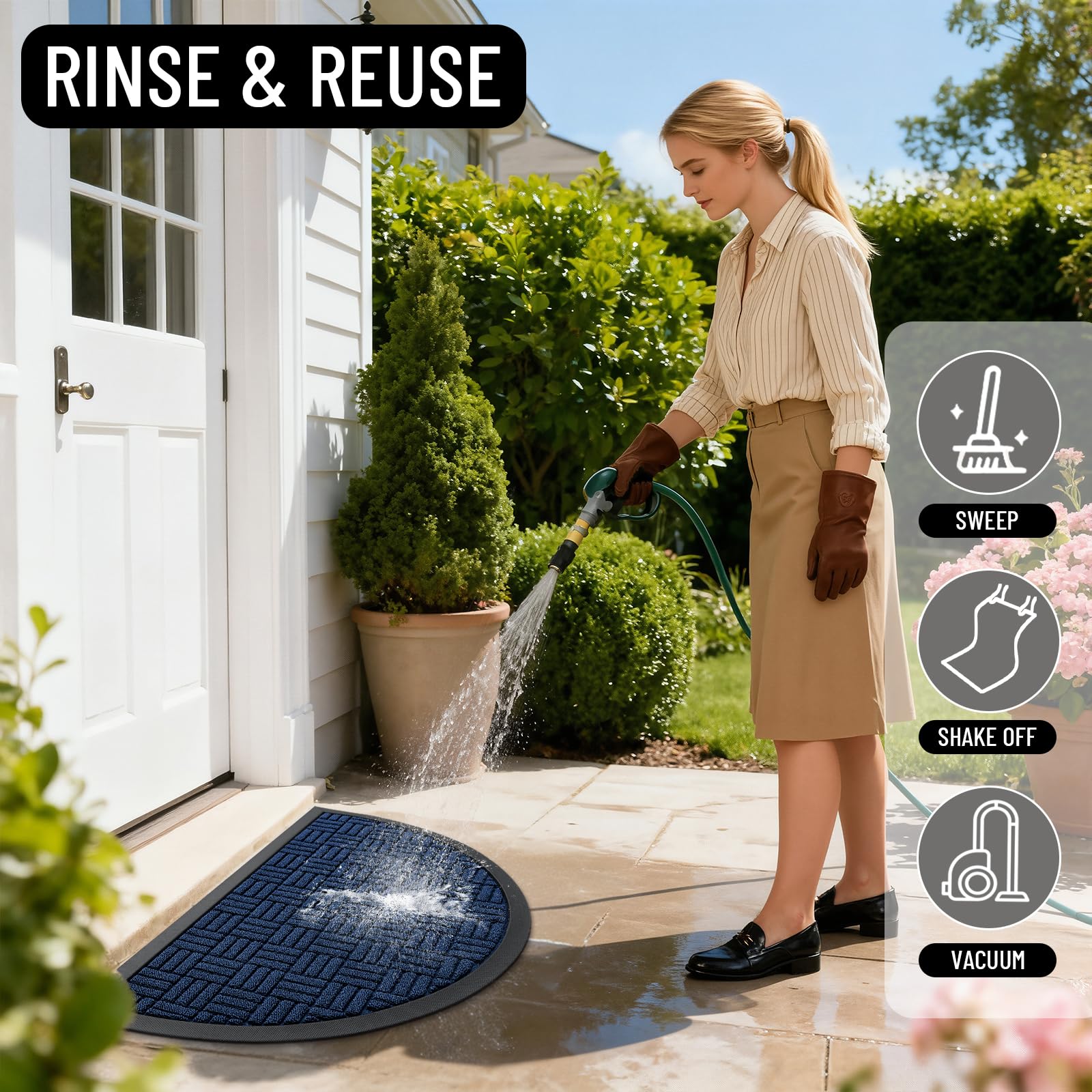 OLANLY Half-Circle Doormat in outdoor setting