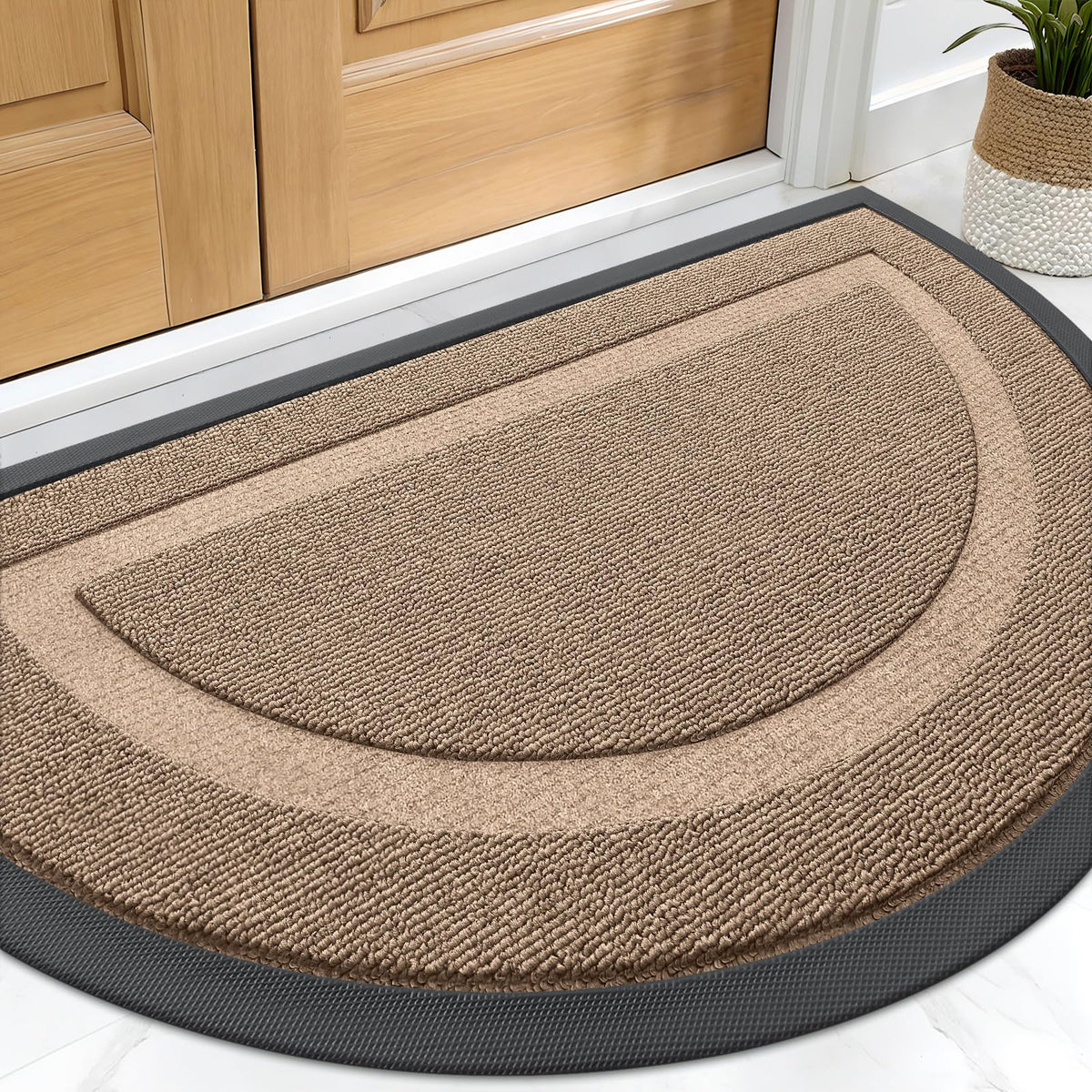 OLANLY Half Circle Doormat Mocha front view