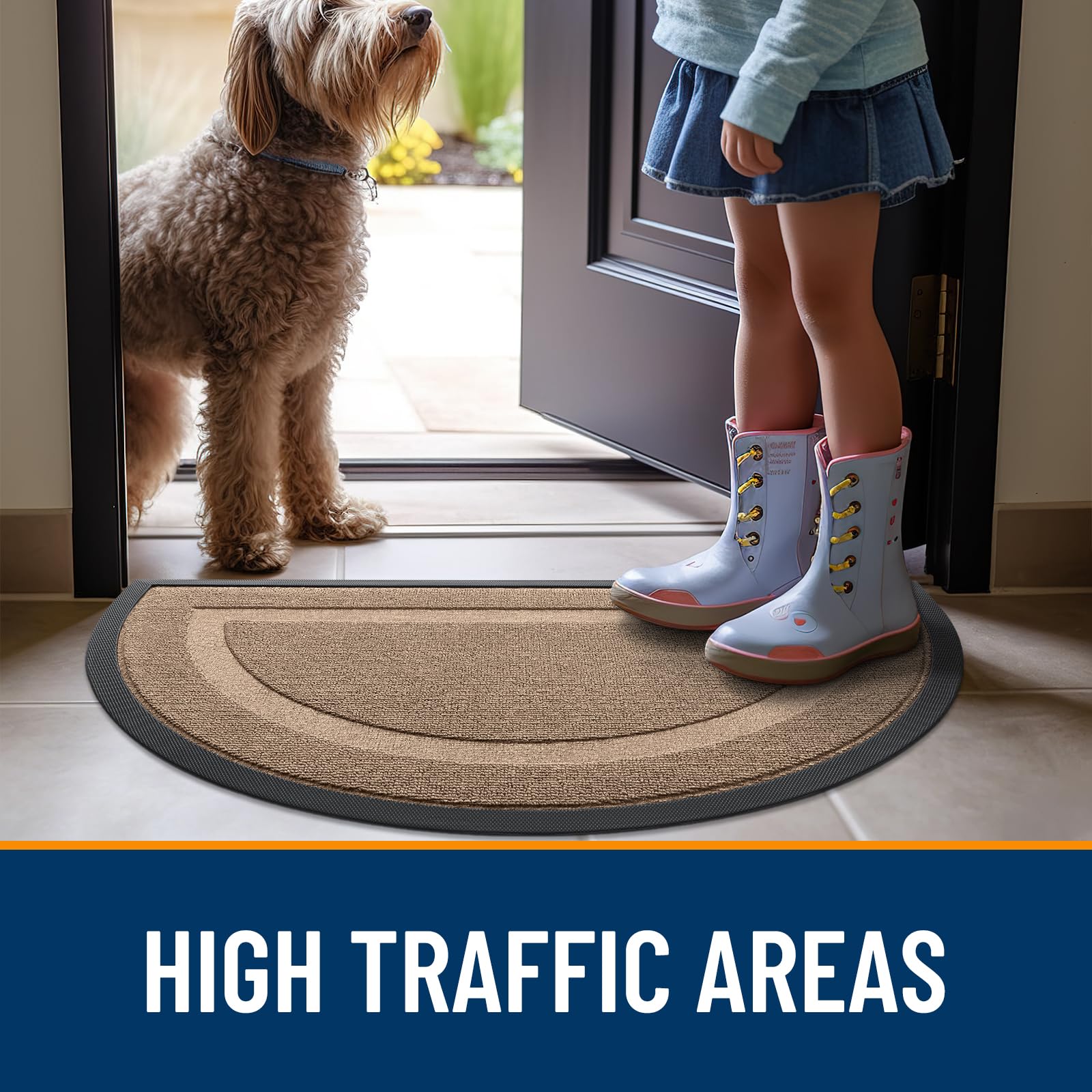 OLANLY Half Circle Doormat Mocha packaging view