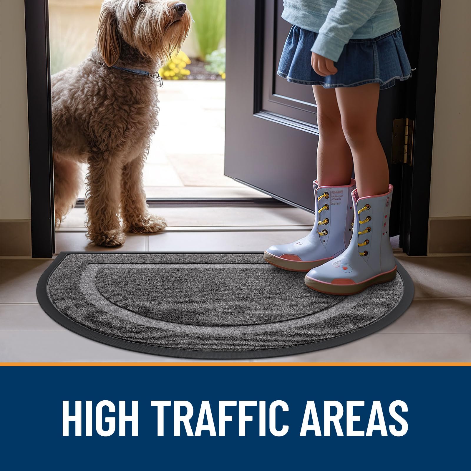 OLANLY Half Circle Doormat showing easy maintenance process