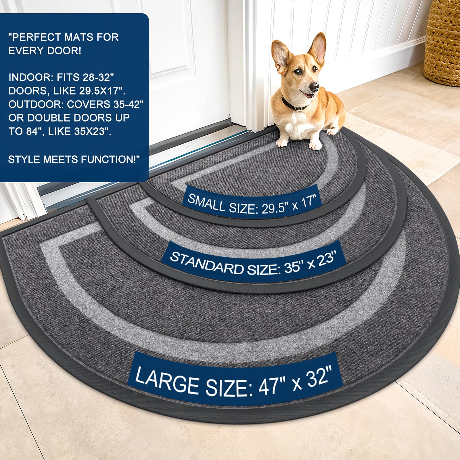 OLANLY Half Circle Doormat side view showing rubber backing
