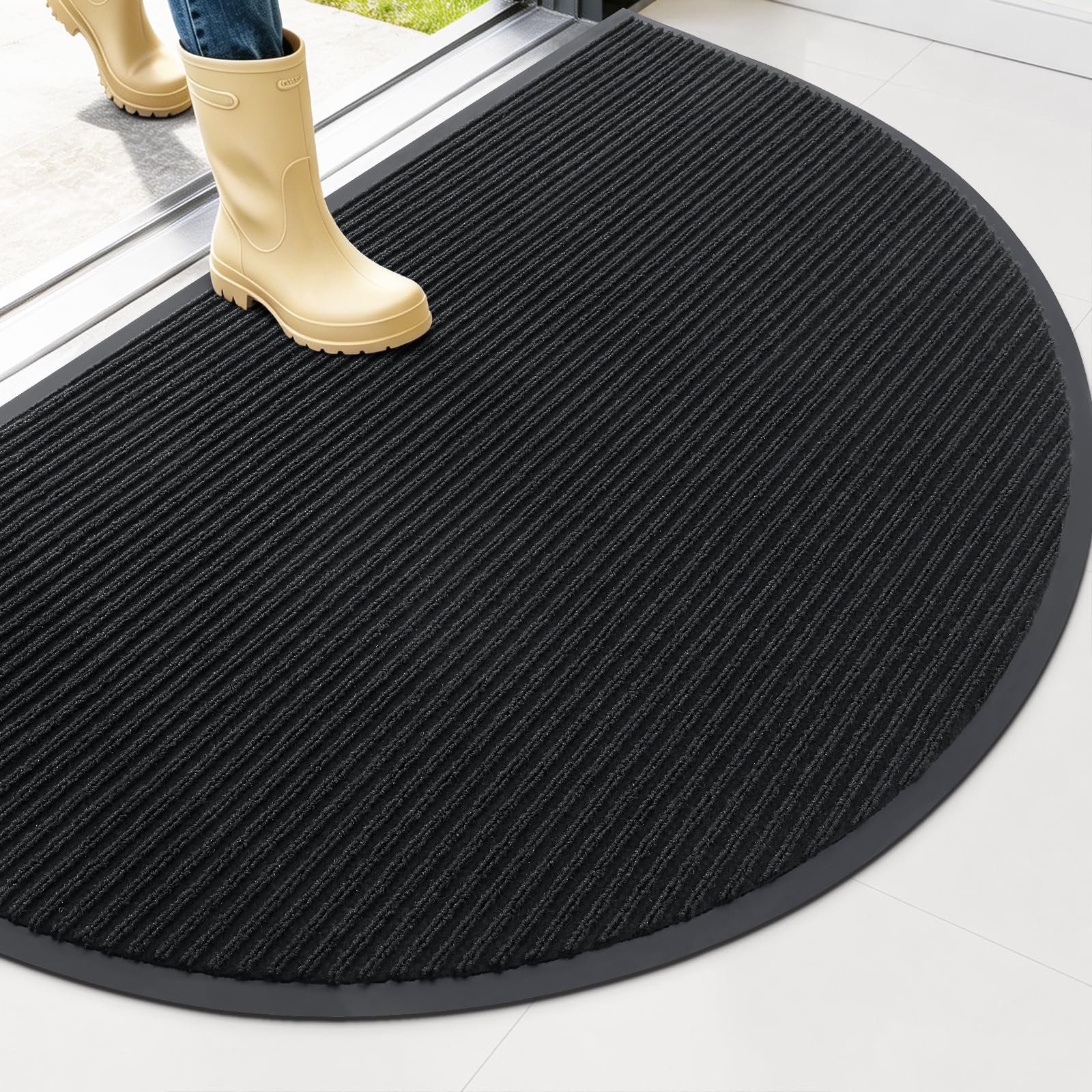 OLANLY Half Circle Front Door Mat 47x30 black colour front view