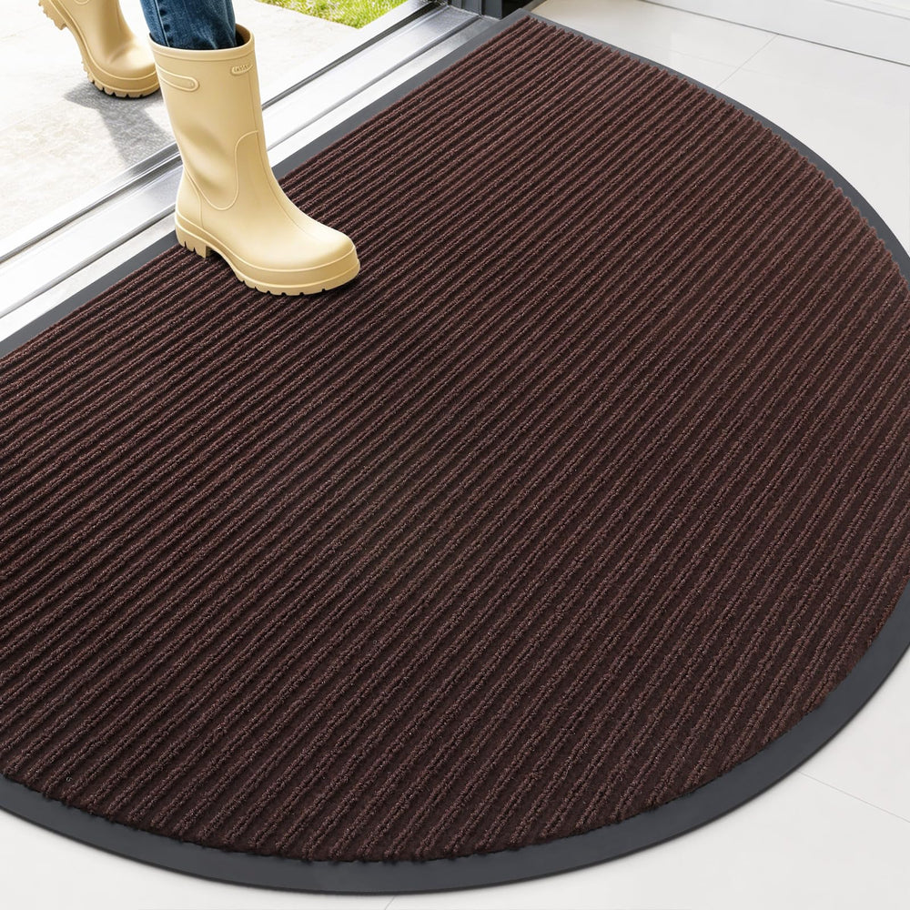 OLANLY Half Circle Front Door Mat 47x34, Brown Stripe Pattern