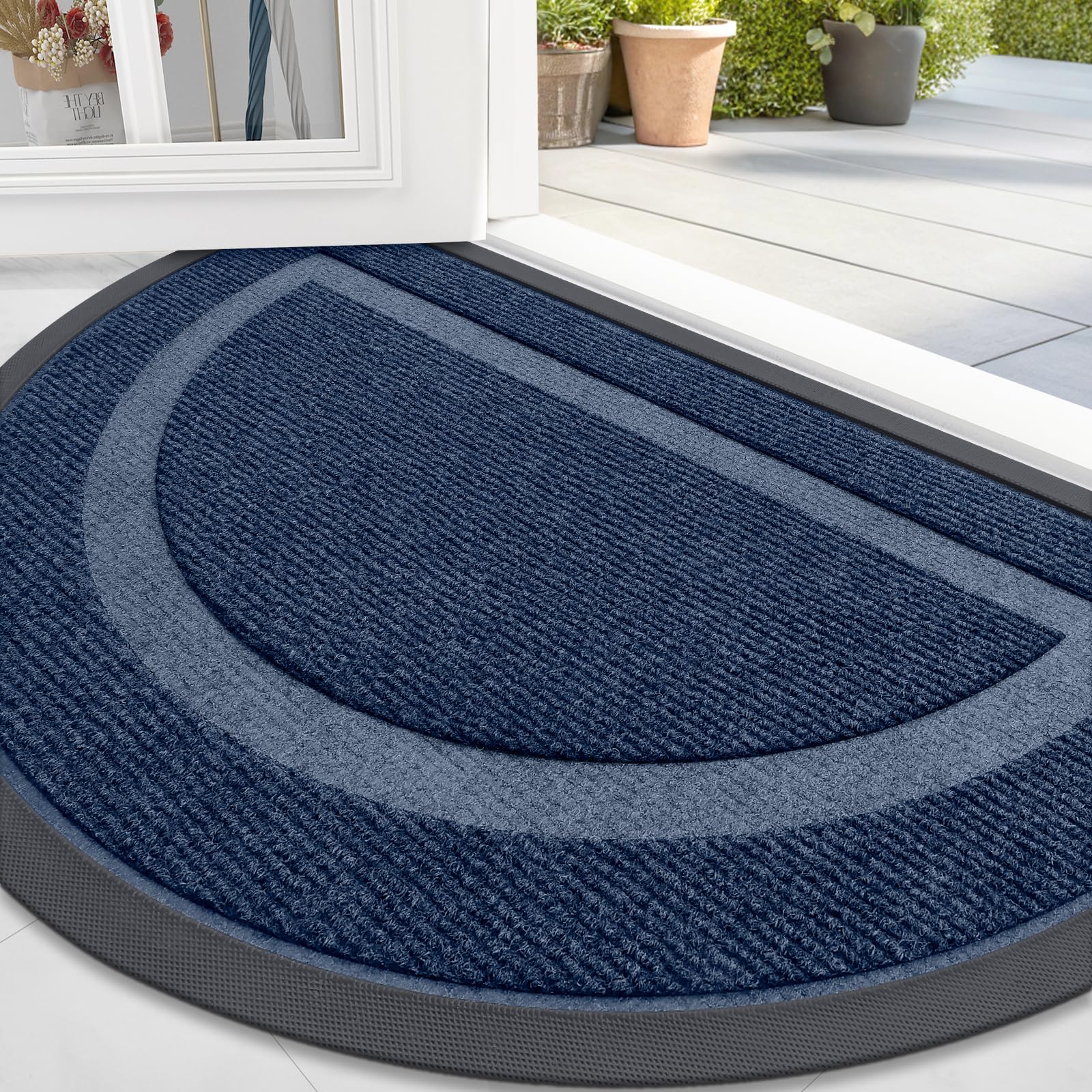 OLANLY Half Circle Front Door Mat blue colour front view