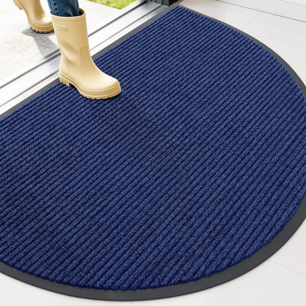 OLANLY Half Circle Front Door Mat blue front view