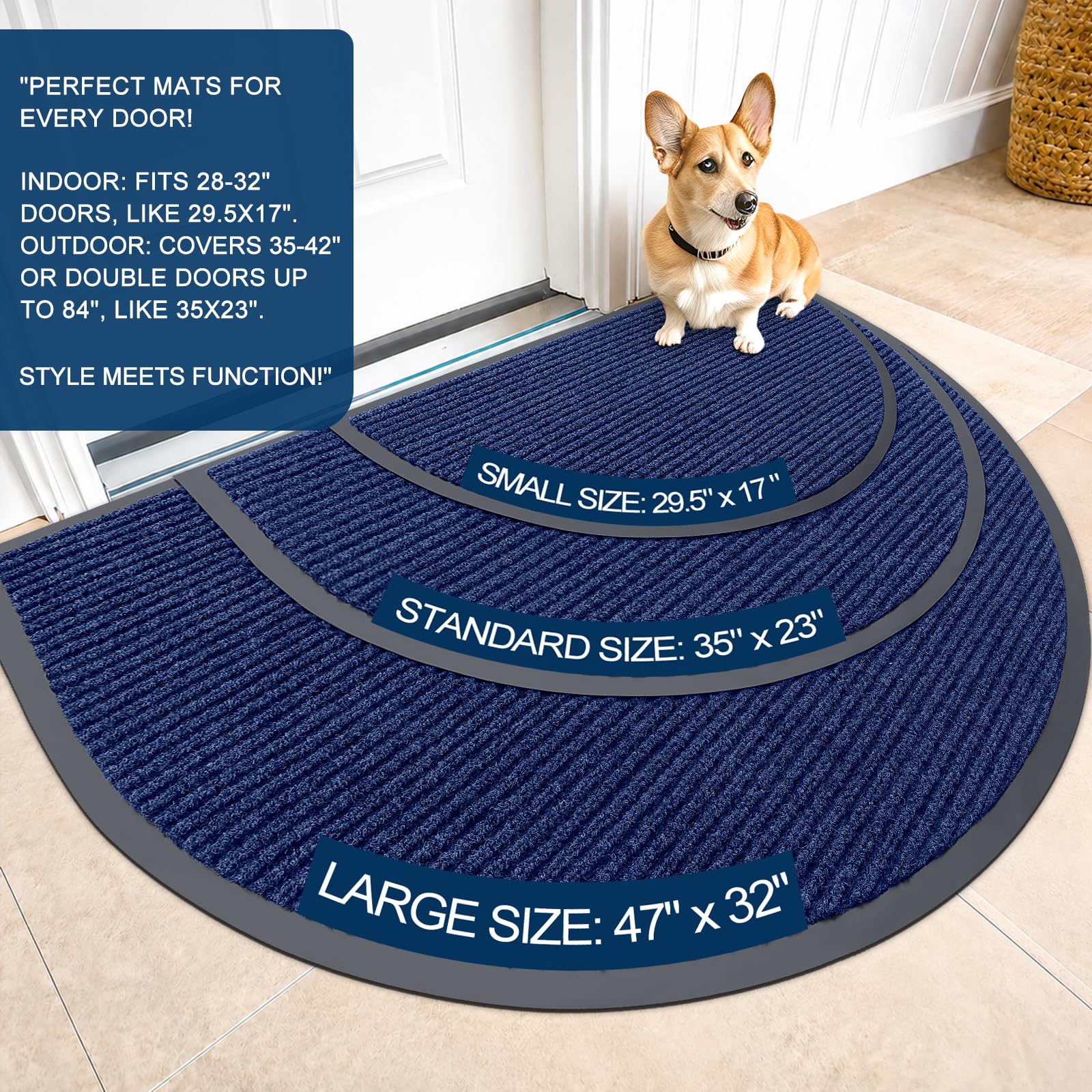 OLANLY Half Circle Front Door Mat blue side view