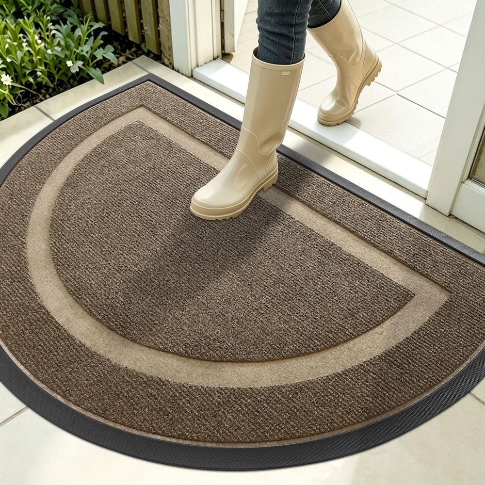 OLANLY Half Circle Front Door Mat brown front view